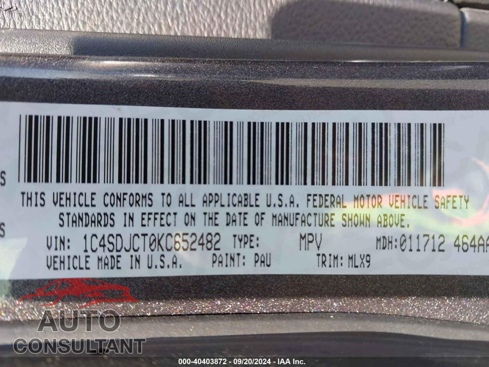 DODGE DURANGO 2019 - 1C4SDJCT0KC652482