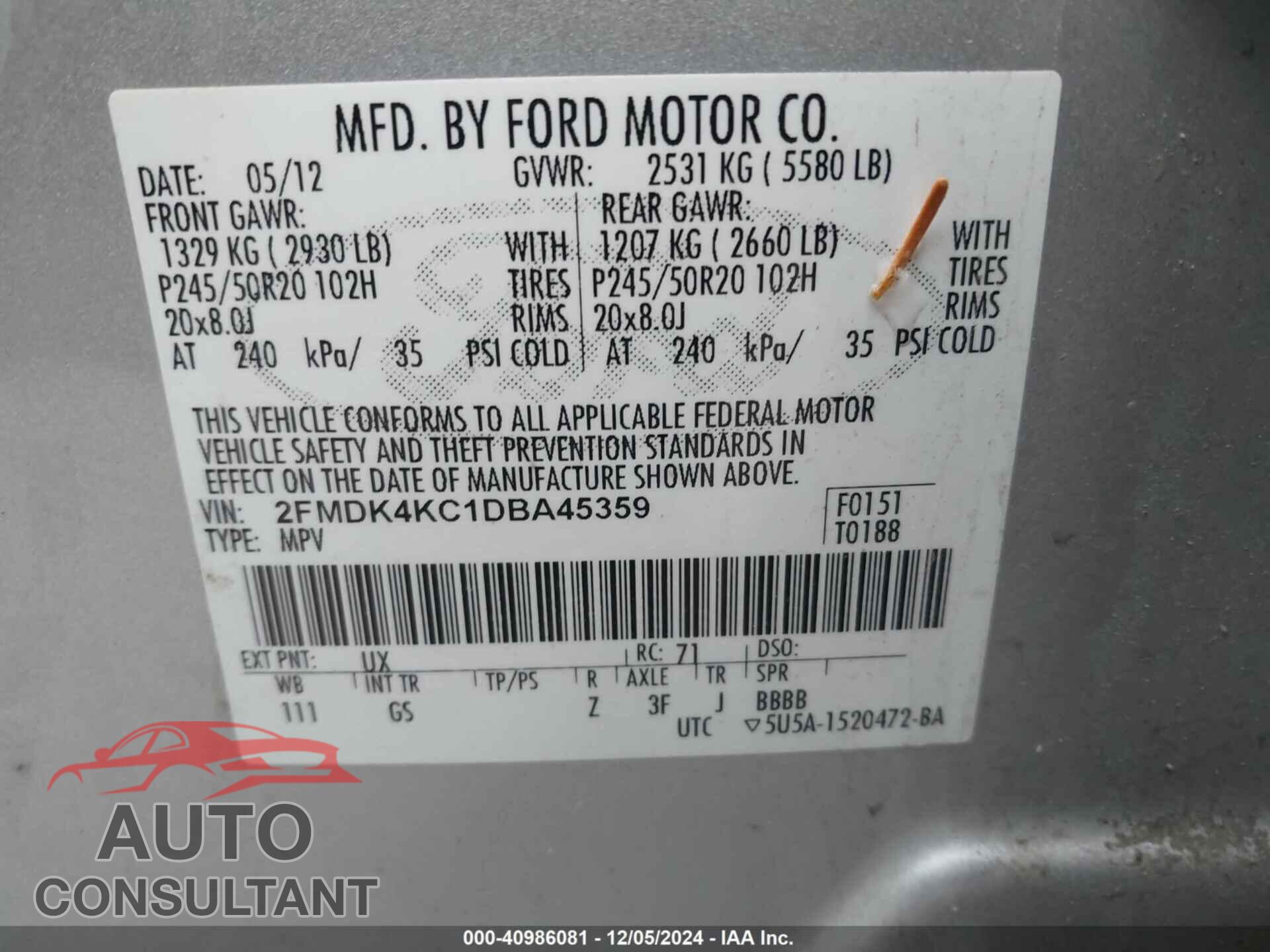 FORD EDGE 2013 - 2FMDK4KC1DBA45359