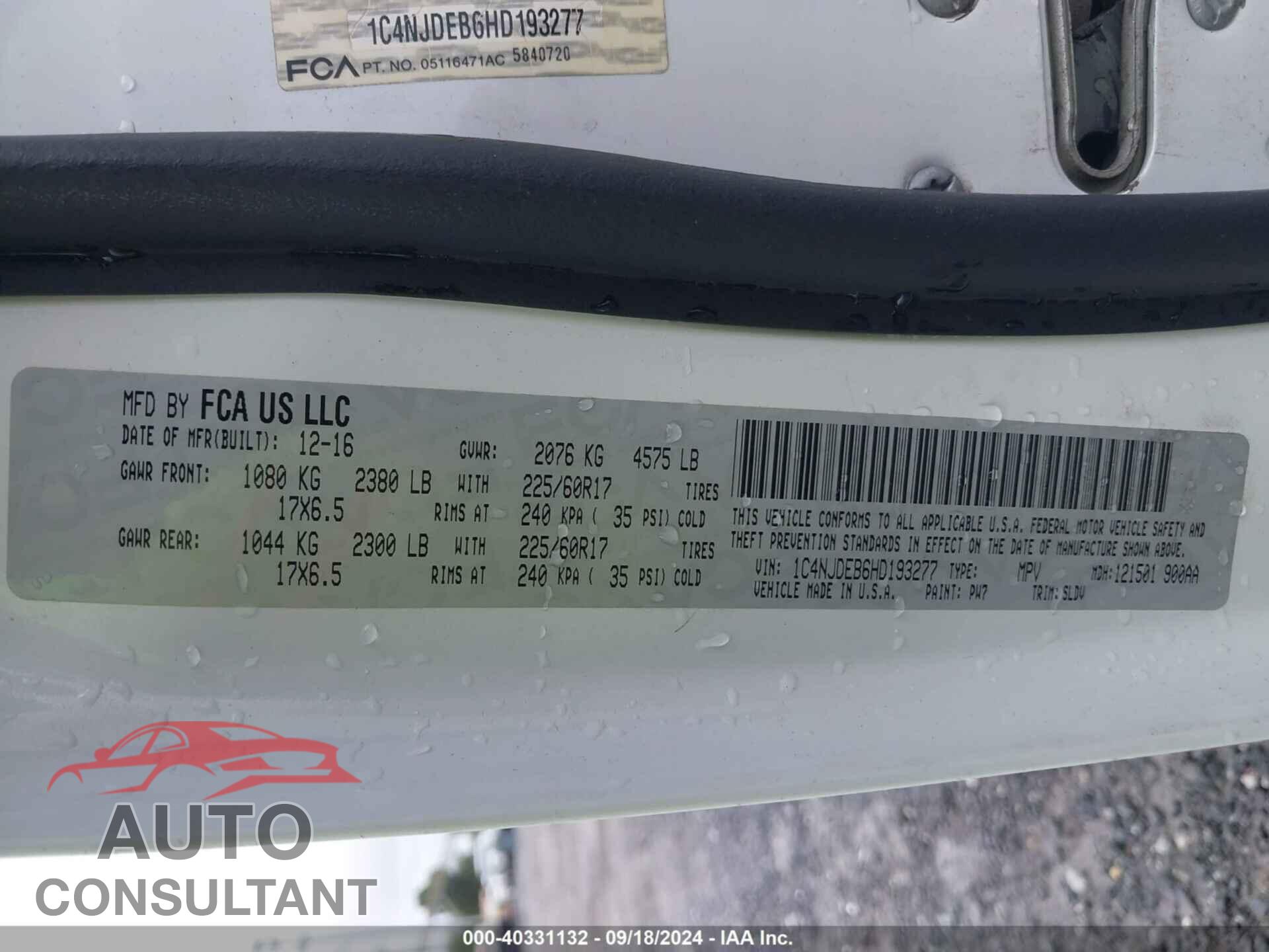 JEEP COMPASS 2017 - 1C4NJDEB6HD193277
