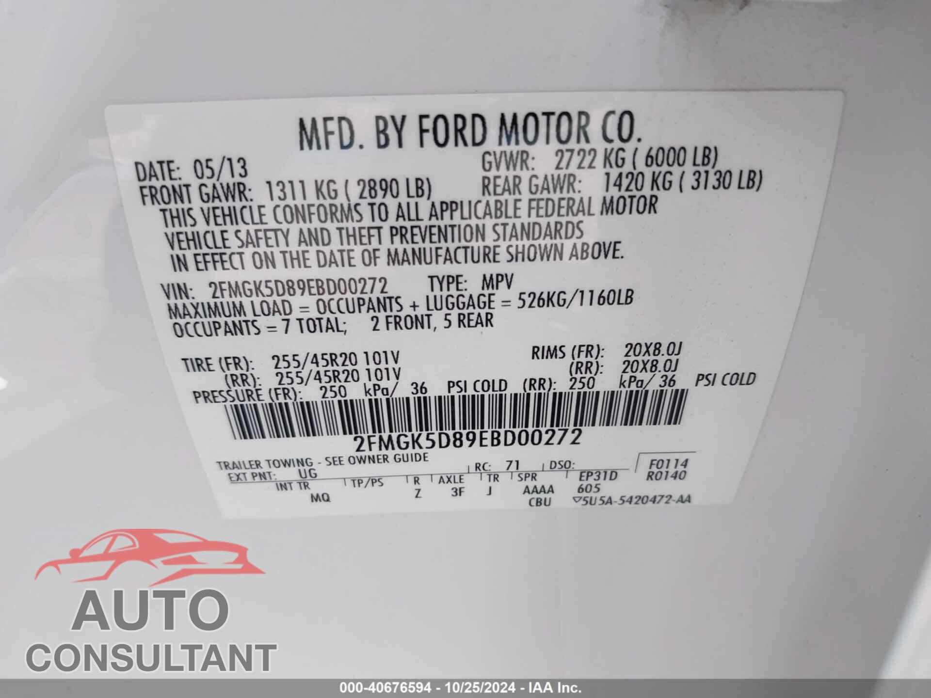 FORD FLEX 2014 - 2FMGK5D89EBD00272