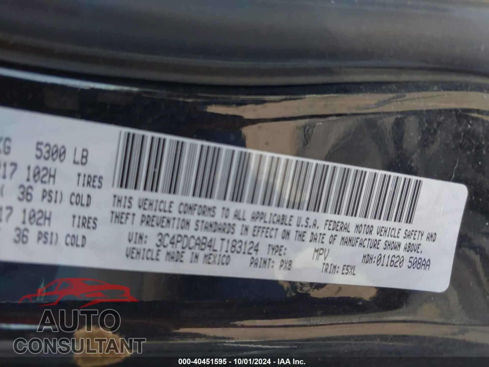 DODGE JOURNEY 2020 - 3C4PDCAB4LT183124