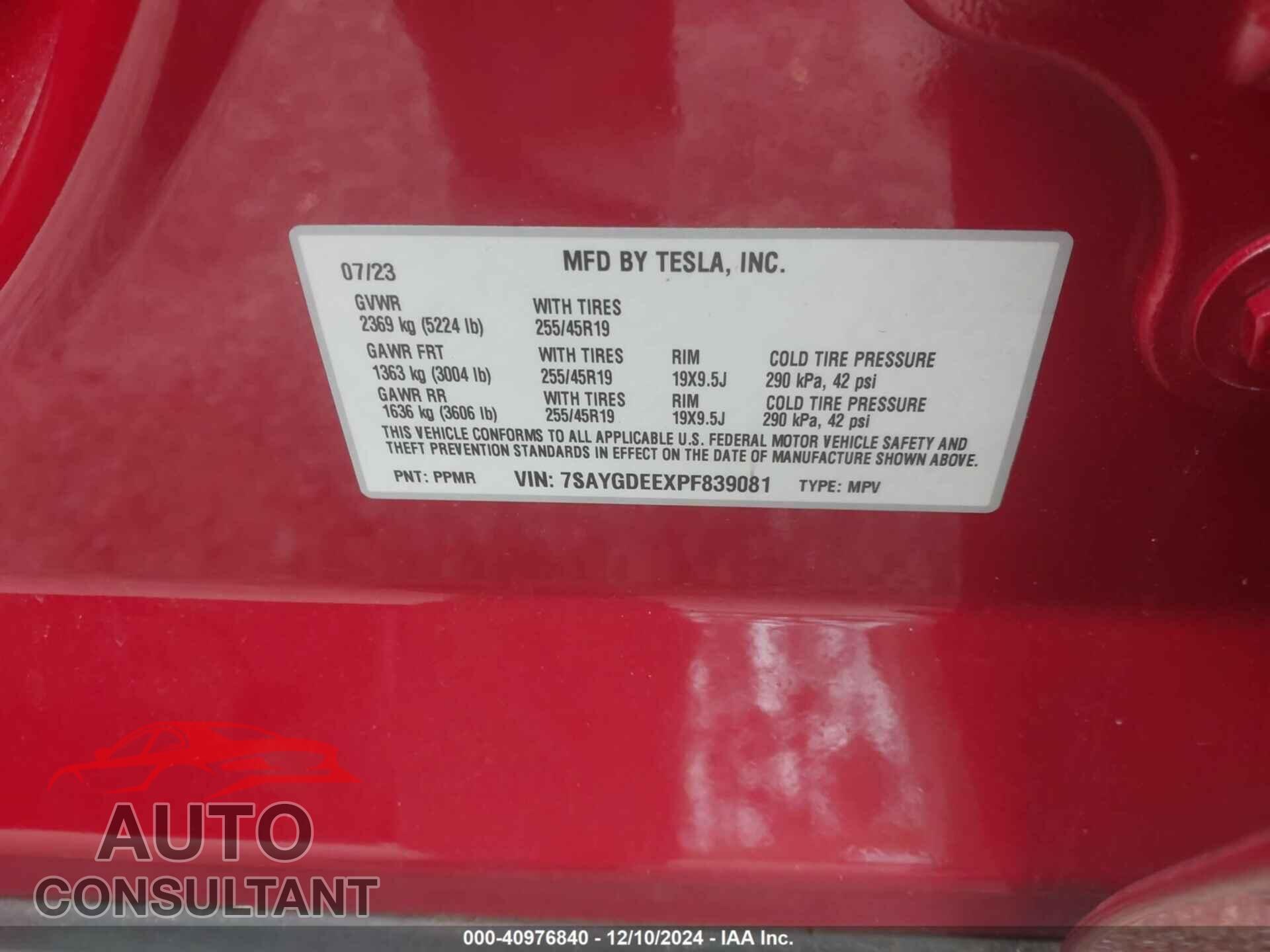 TESLA MODEL Y 2023 - 7SAYGDEEXPF839081