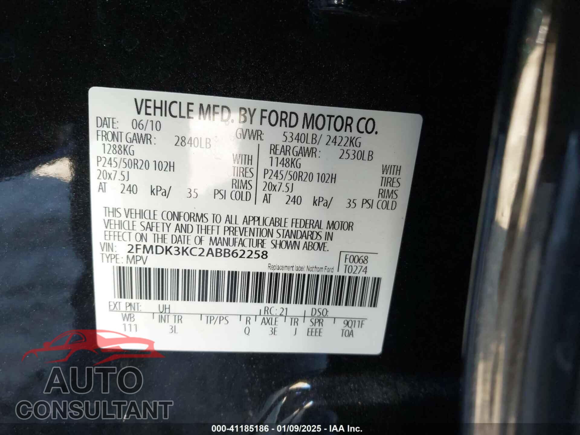 FORD EDGE 2010 - 2FMDK3KC2ABB62258