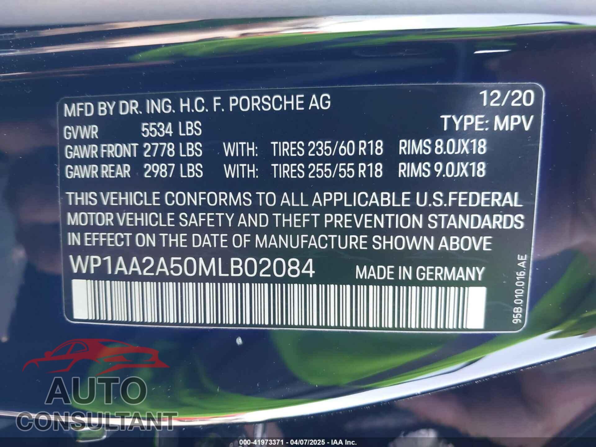PORSCHE MACAN 2021 - WP1AA2A50MLB02084