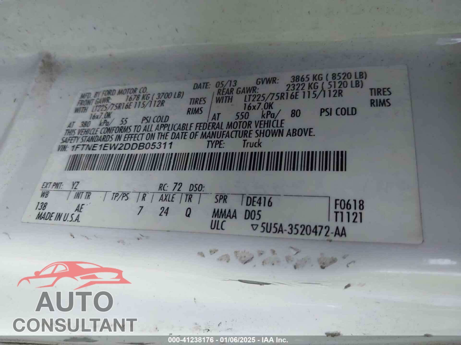 FORD E-150 2013 - 1FTNE1EW2DDB05311