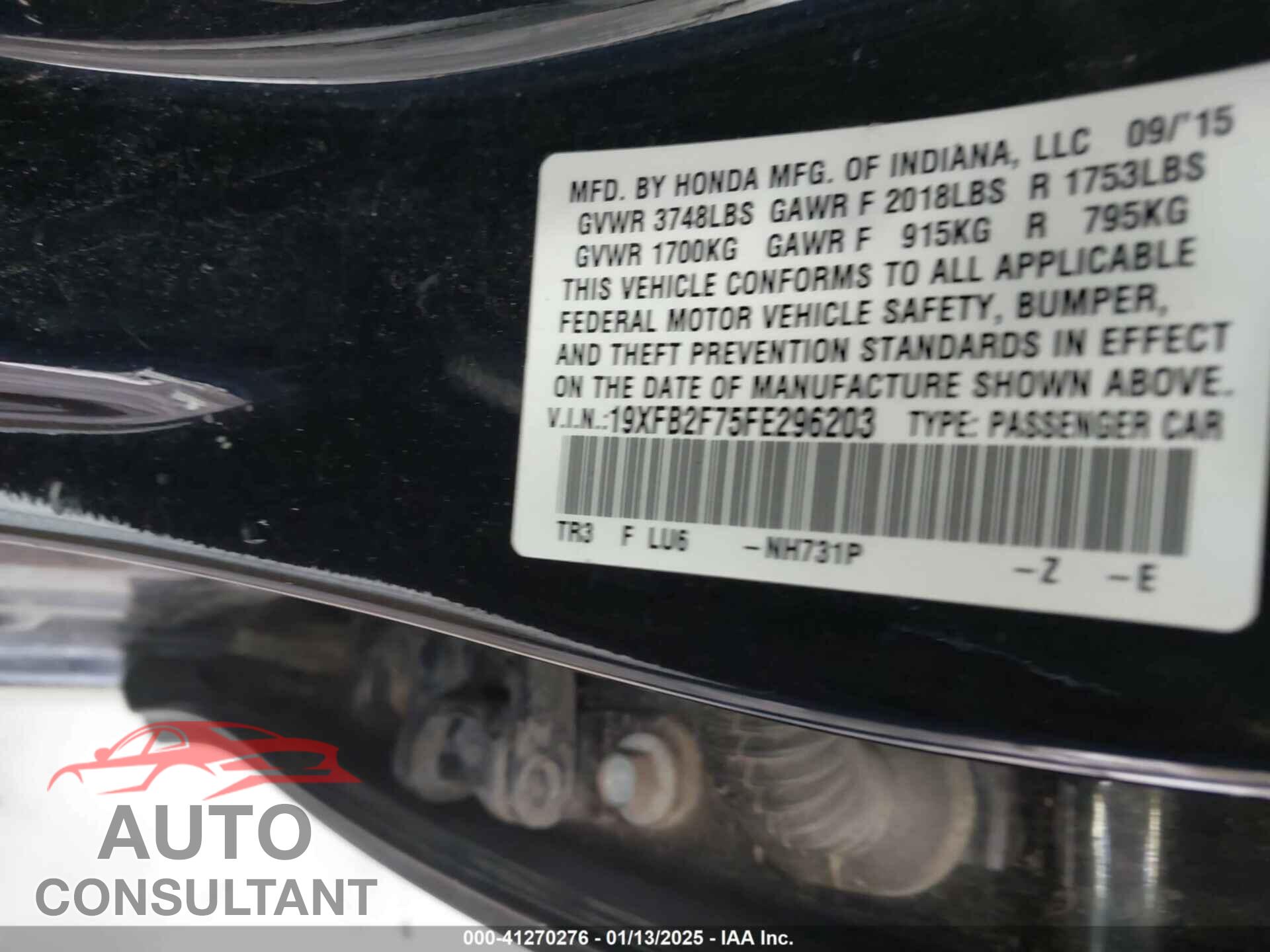 HONDA CIVIC 2015 - 19XFB2F75FE296203