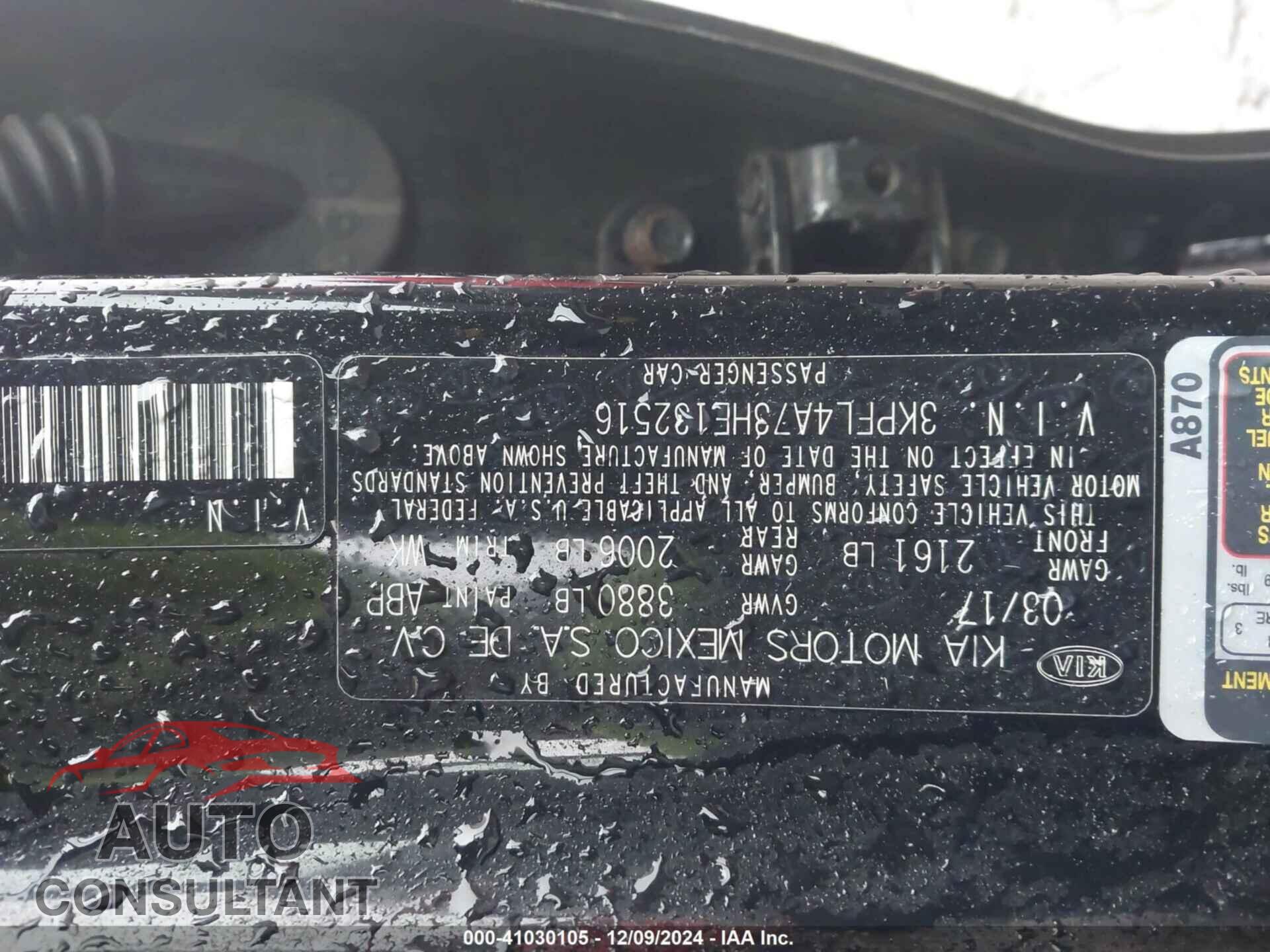 KIA FORTE 2017 - 3KPFL4A73HE132516
