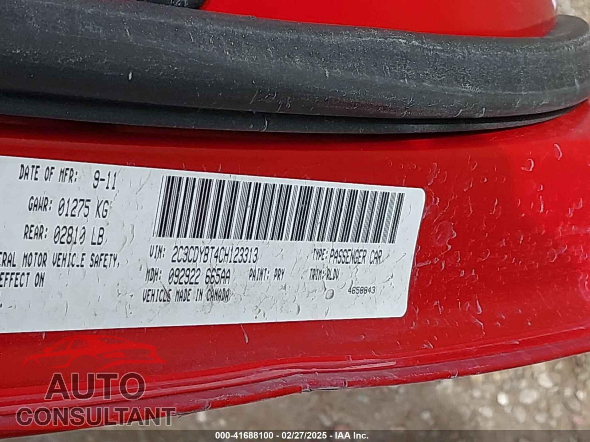 DODGE CHALLENGER 2012 - 2C3CDYBT4CH123313