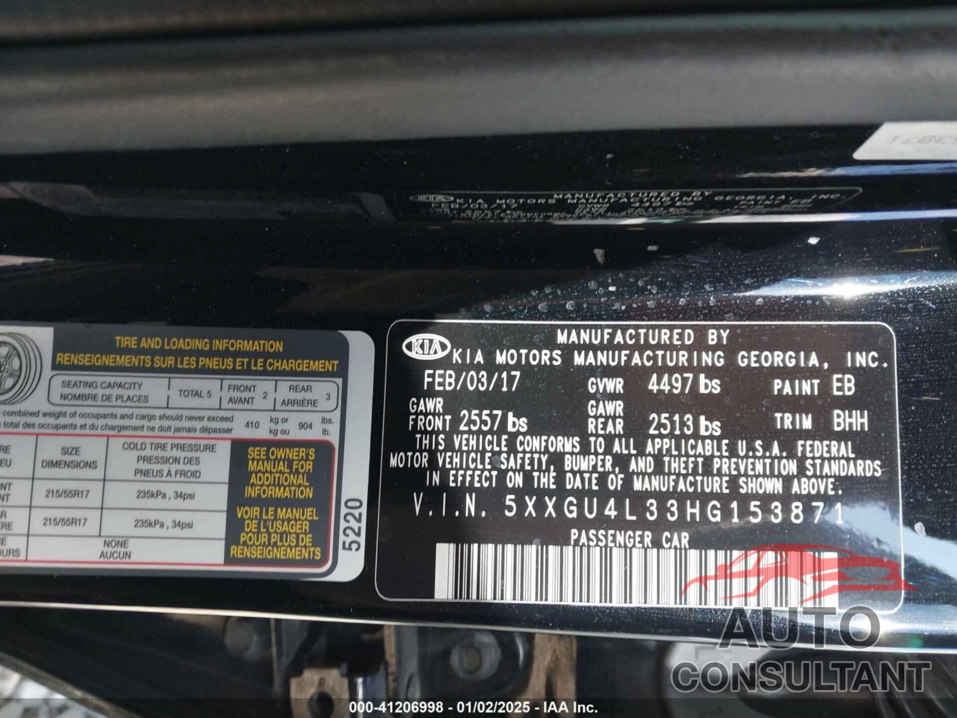 KIA OPTIMA 2017 - 5XXGU4L33HG153871