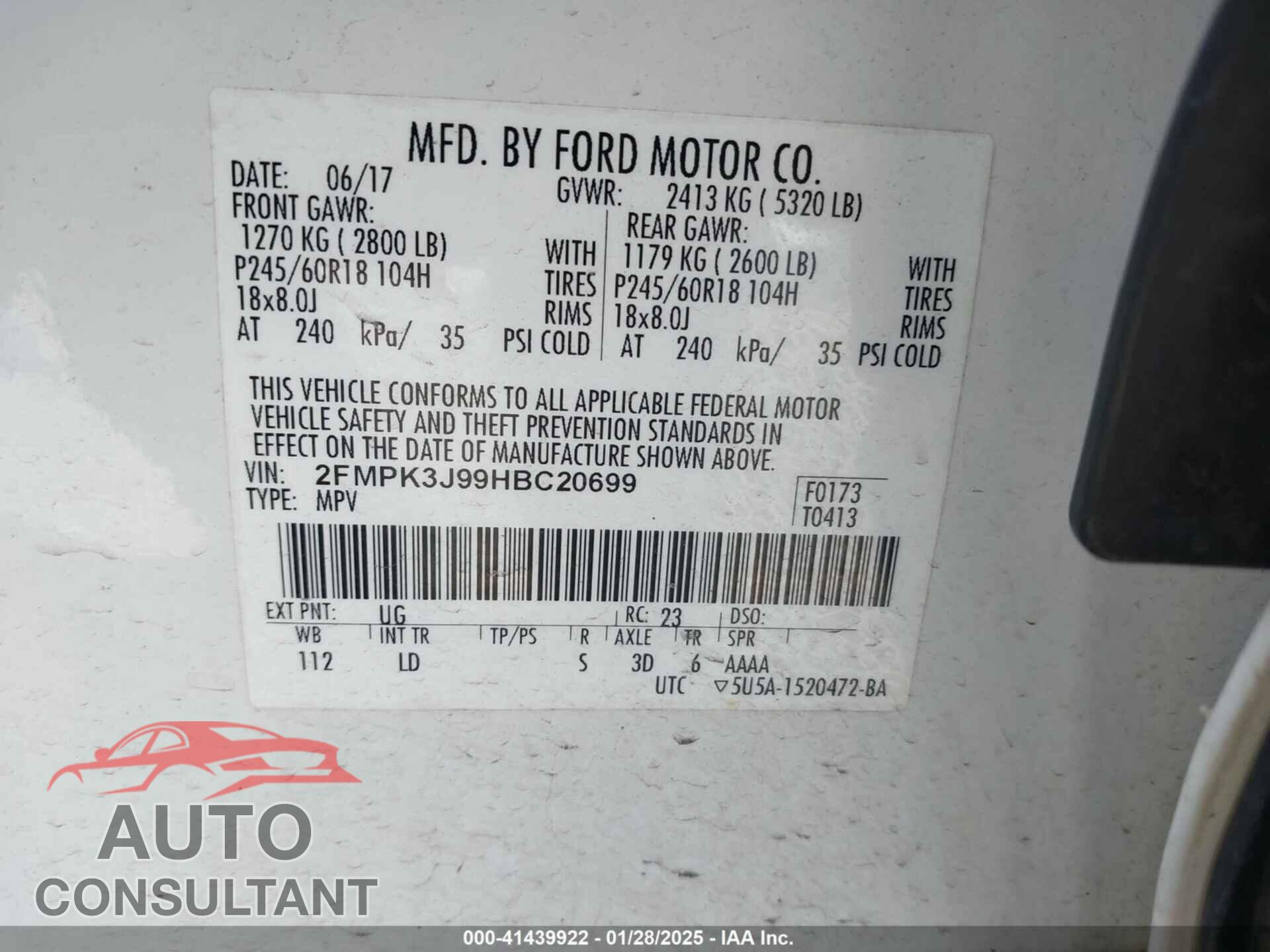 FORD EDGE 2017 - 2FMPK3J99HBC20699