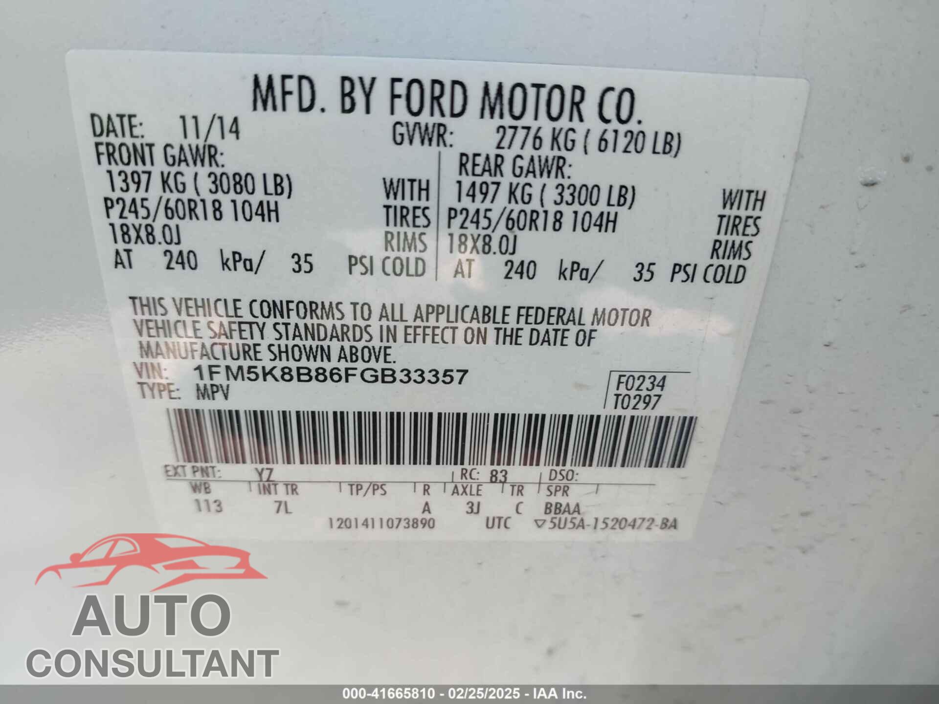 FORD EXPLORER 2015 - 1FM5K8B86FGB33357