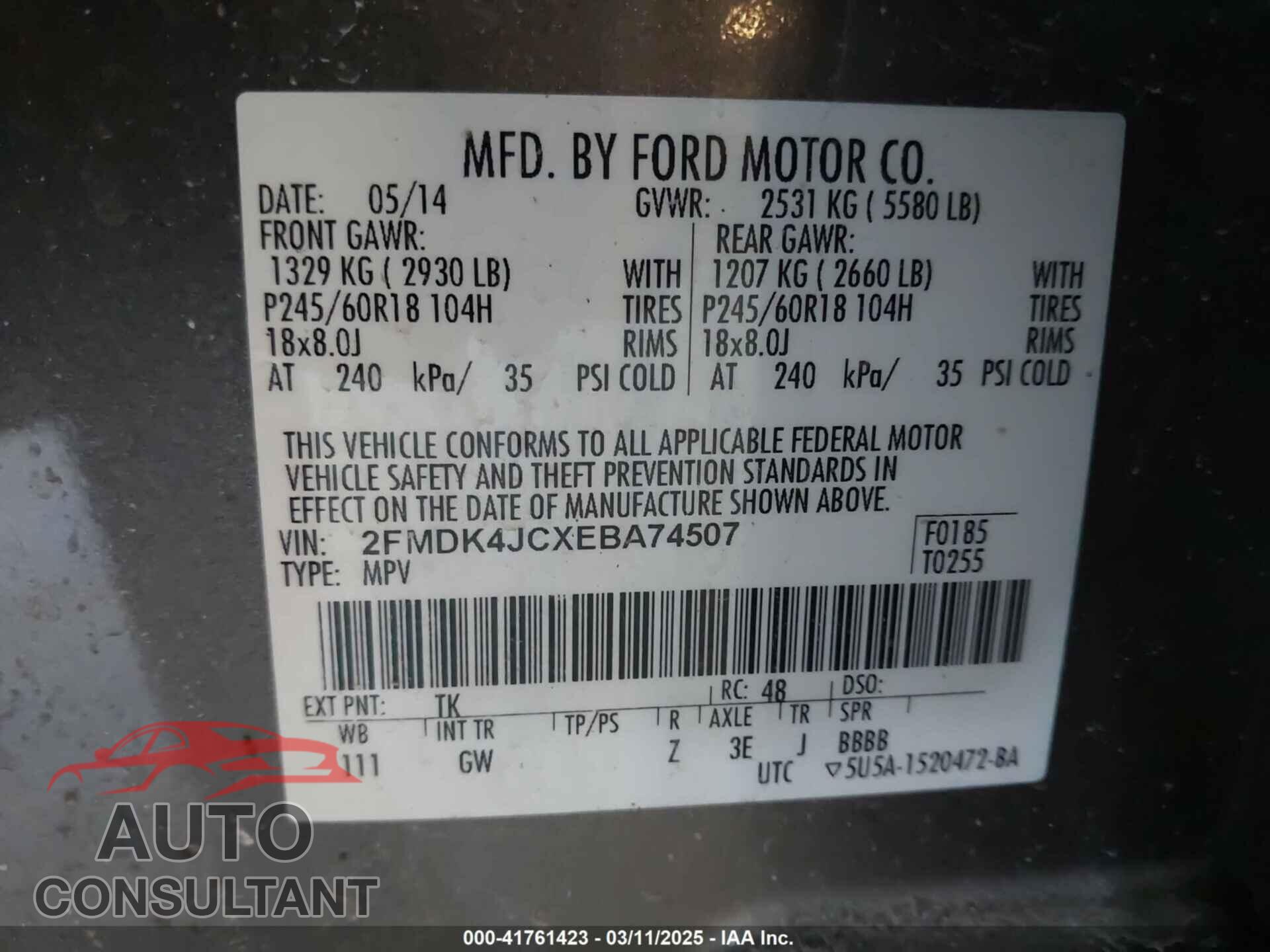 FORD EDGE 2014 - 2FMDK4JCXEBA74507