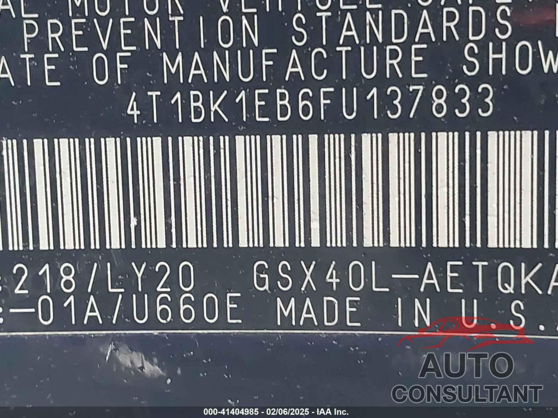 TOYOTA AVALON 2015 - 4T1BK1EB6FU137833