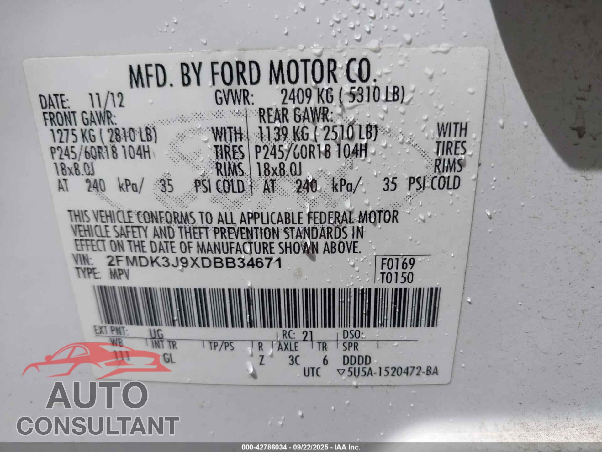 FORD EDGE 2013 - 2FMDK3J9XDBB34671