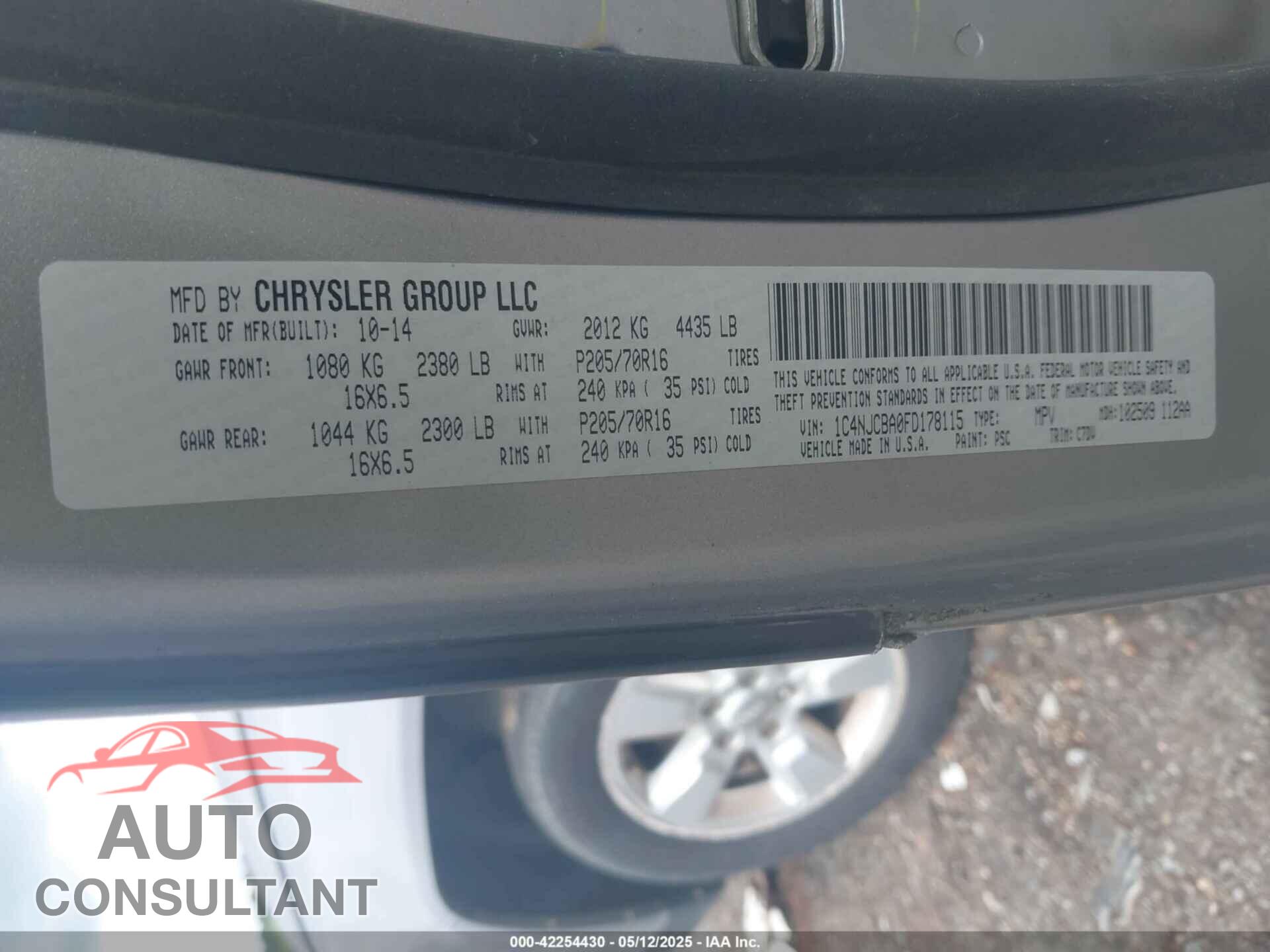 JEEP COMPASS 2015 - 1C4NJCBA0FD178115