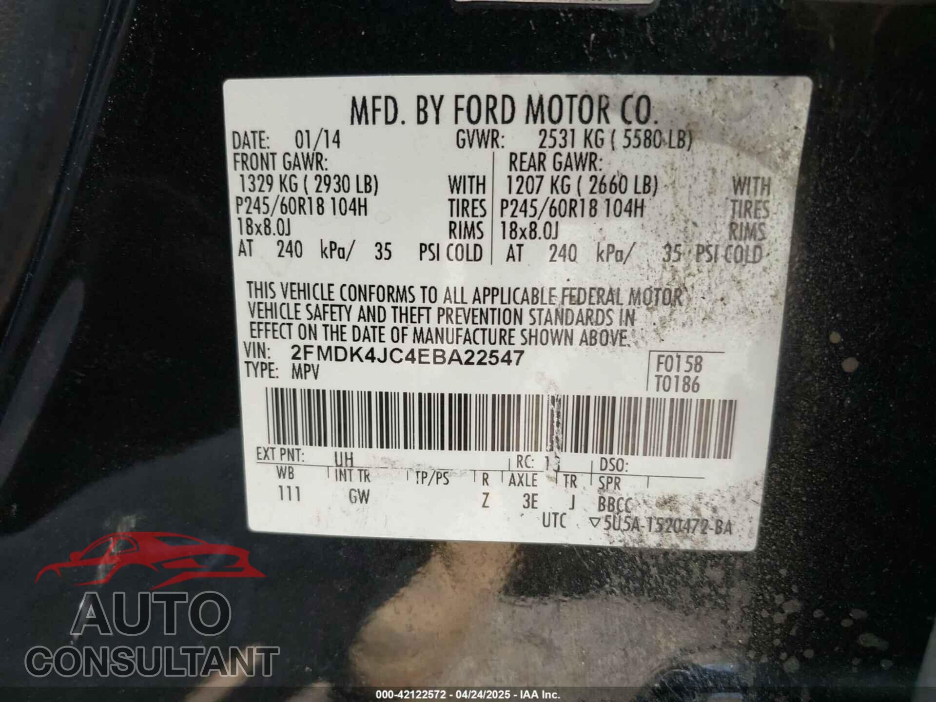 FORD EDGE 2014 - 2FMDK4JC4EBA22547