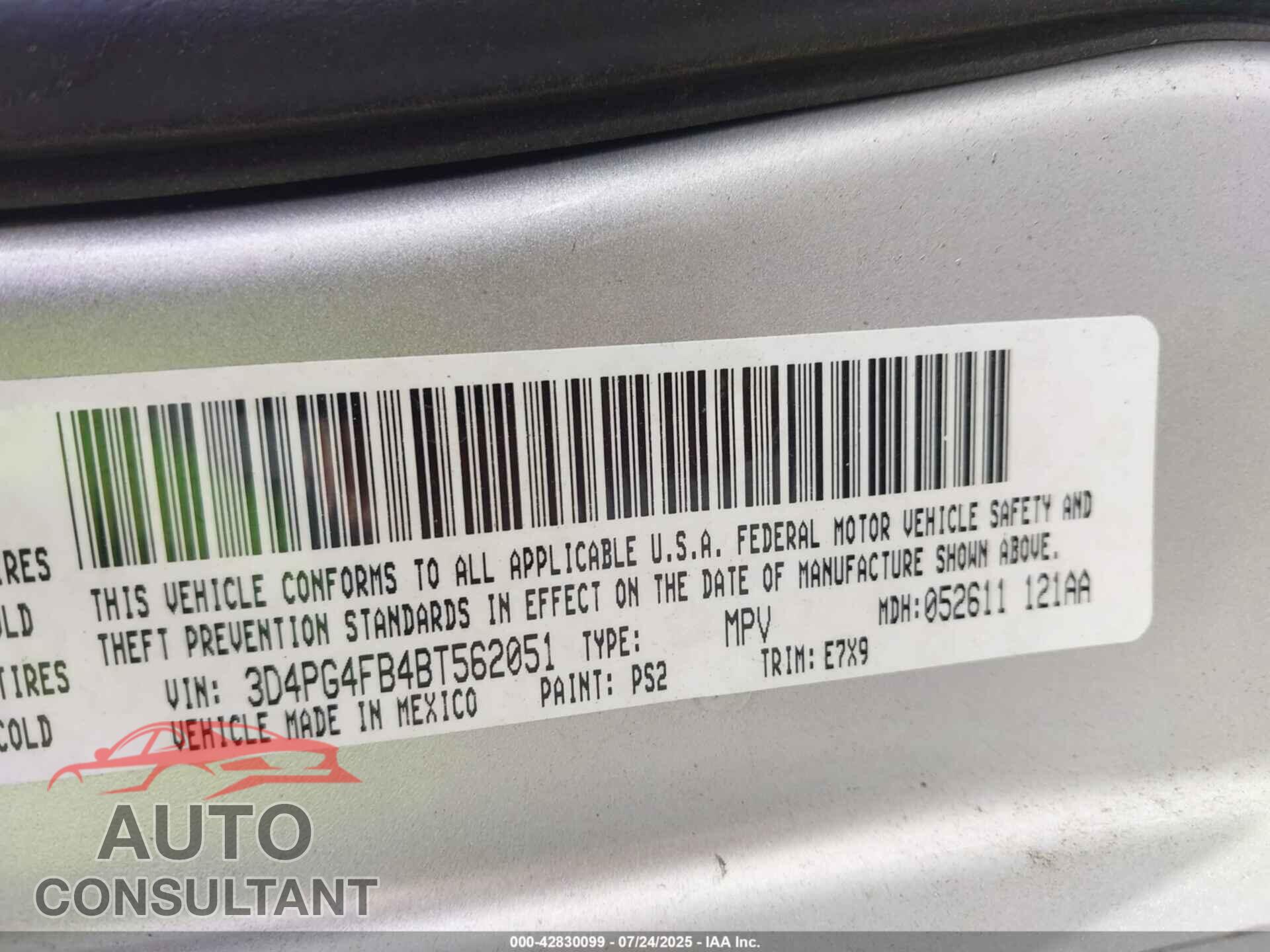 DODGE JOURNEY 2011 - 3D4PG4FB4BT562051