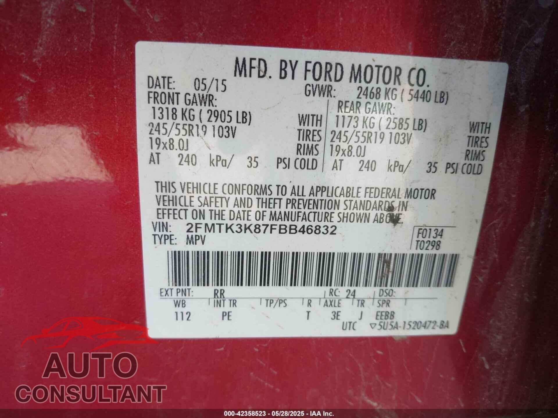 FORD EDGE 2015 - 2FMTK3K87FBB46832