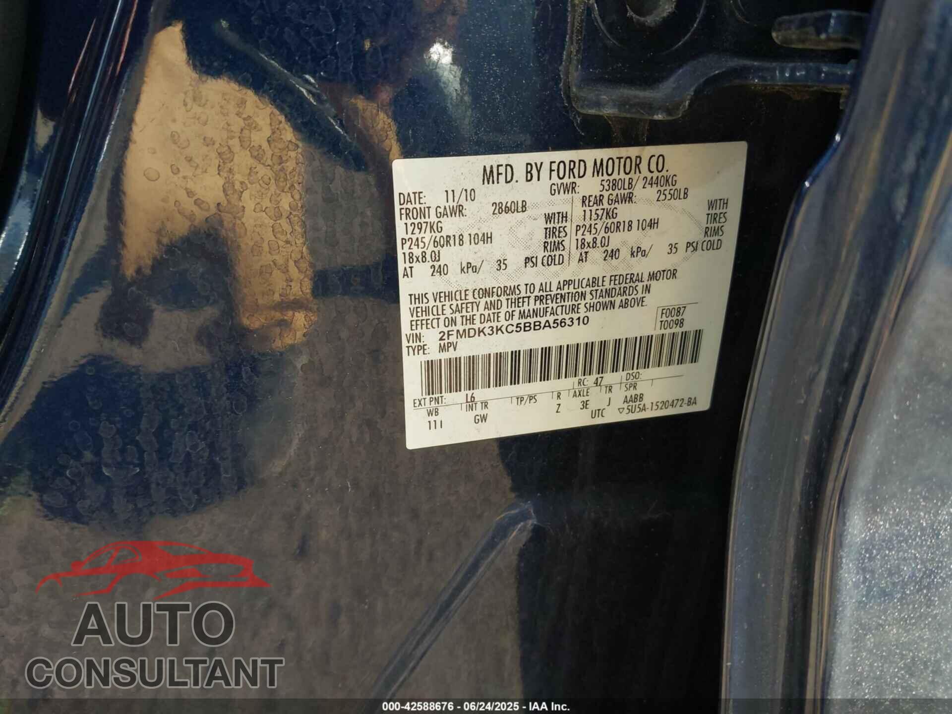 FORD EDGE 2011 - 2FMDK3KC5BBA56310