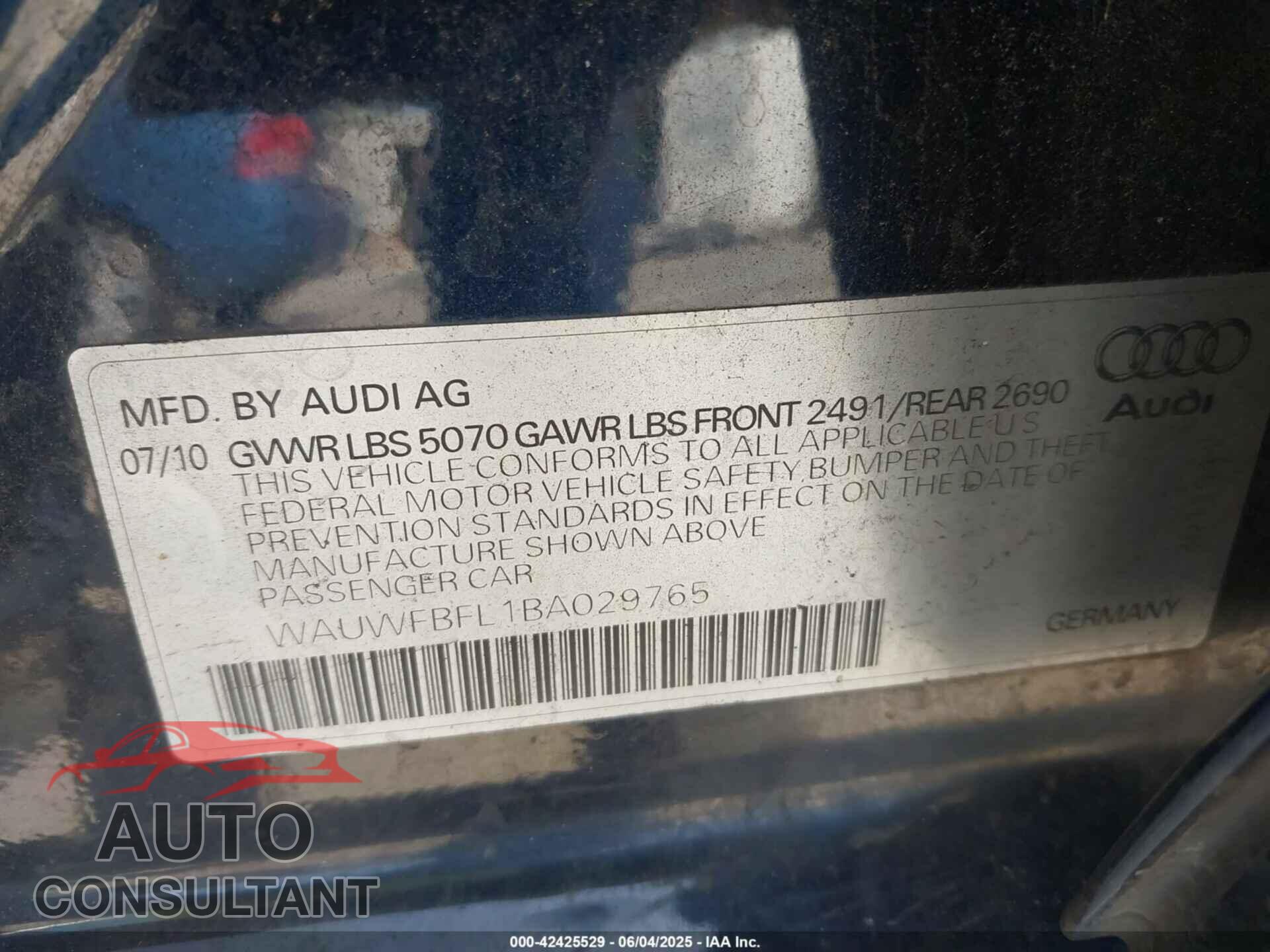 AUDI A4 2011 - WAUWFBFL1BA029765