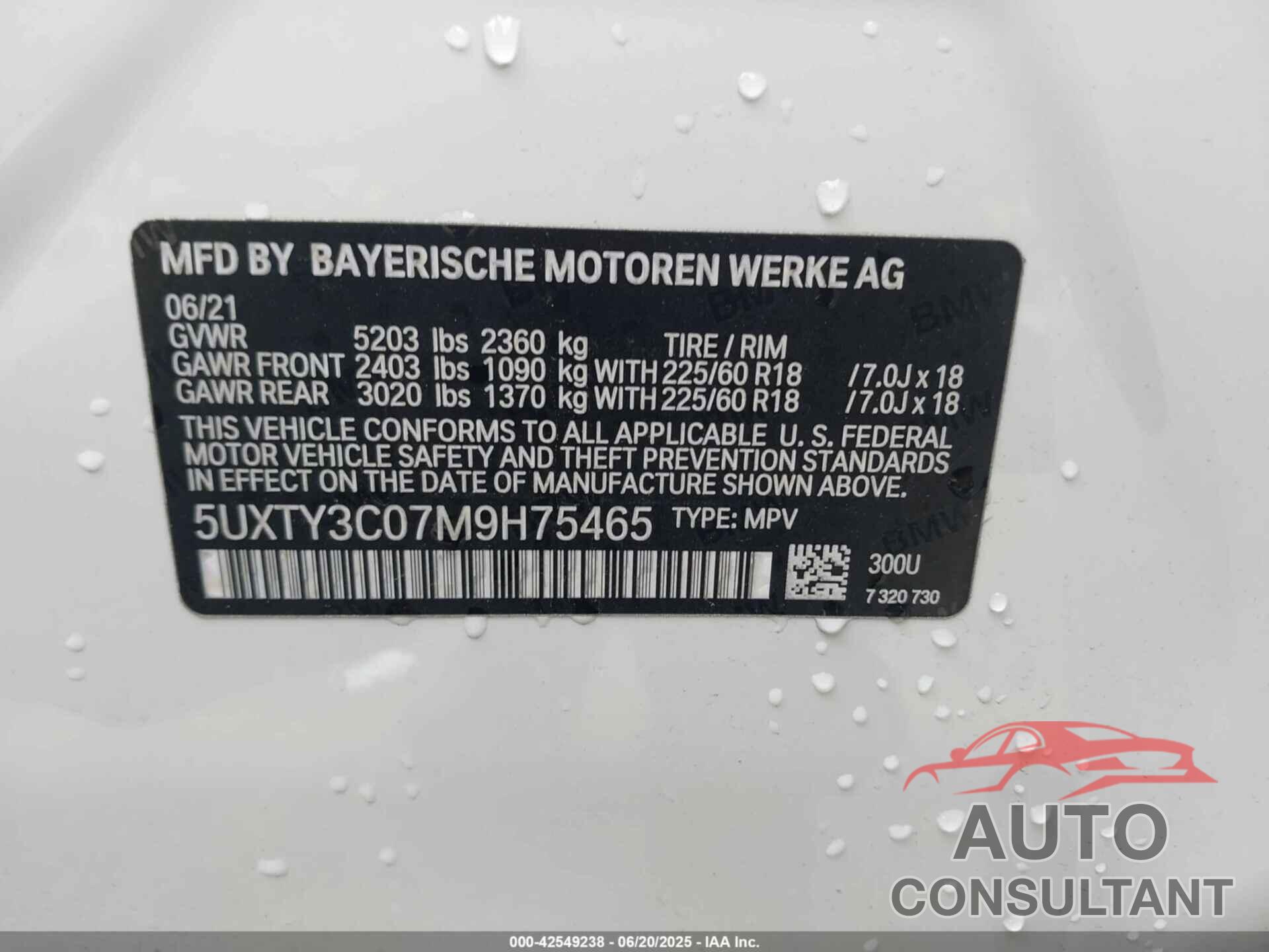 BMW X3 2021 - 5UXTY3C07M9H75465