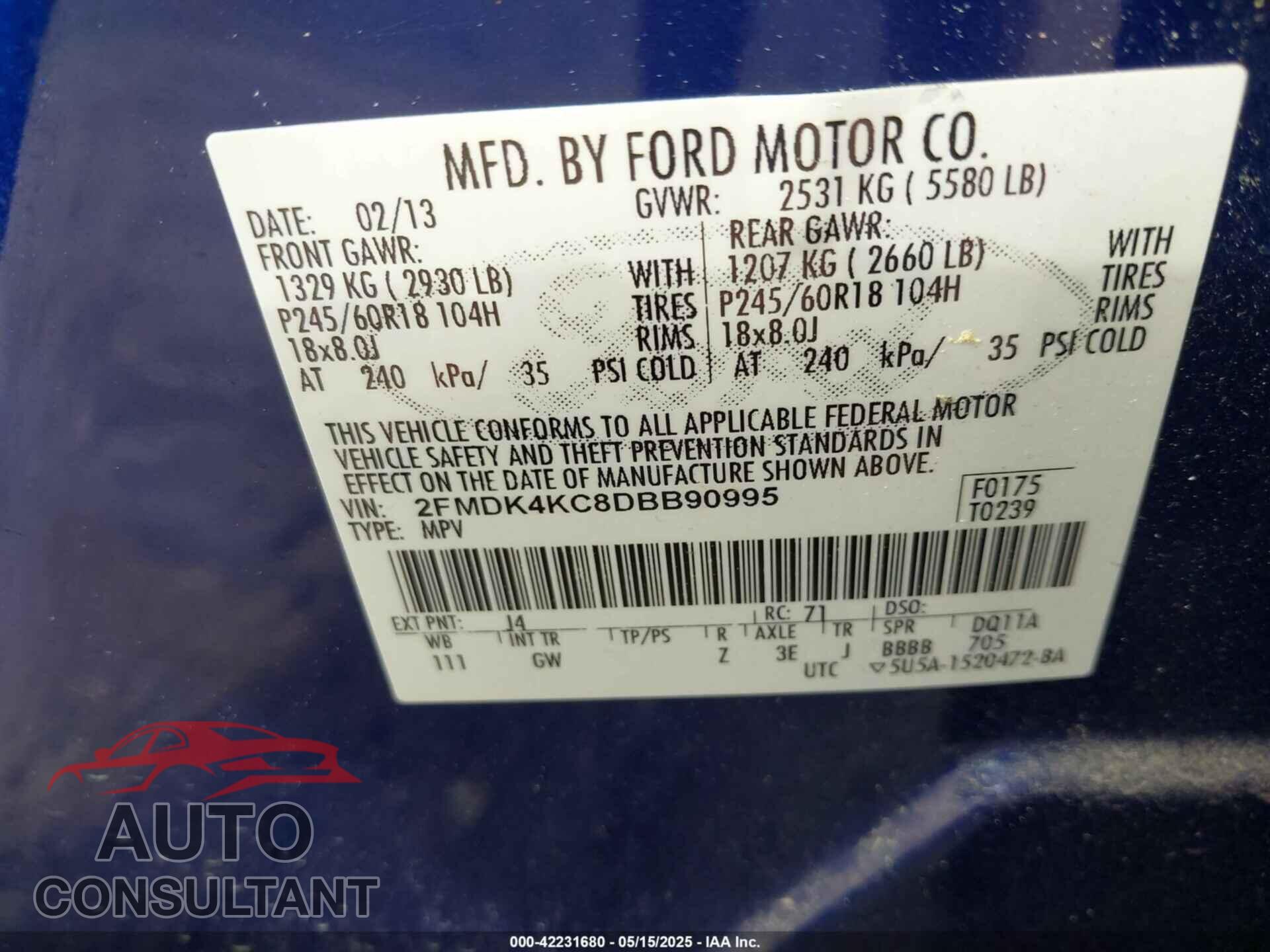 FORD EDGE 2013 - 2FMDK4KC8DBB90995