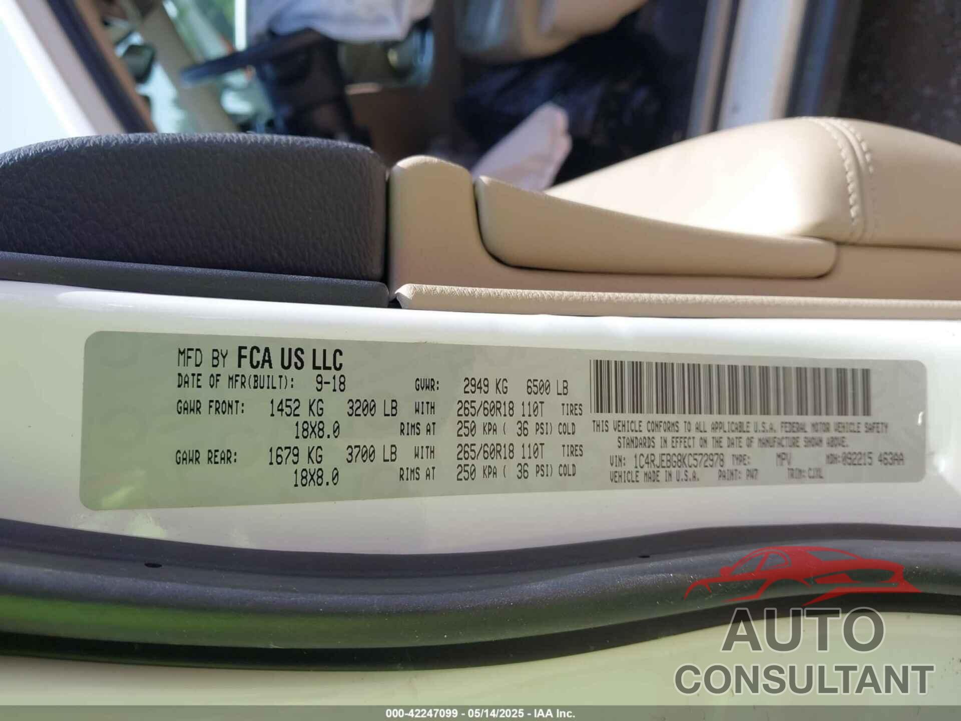 JEEP GRAND CHEROKEE 2019 - 1C4RJEBG8KC572978