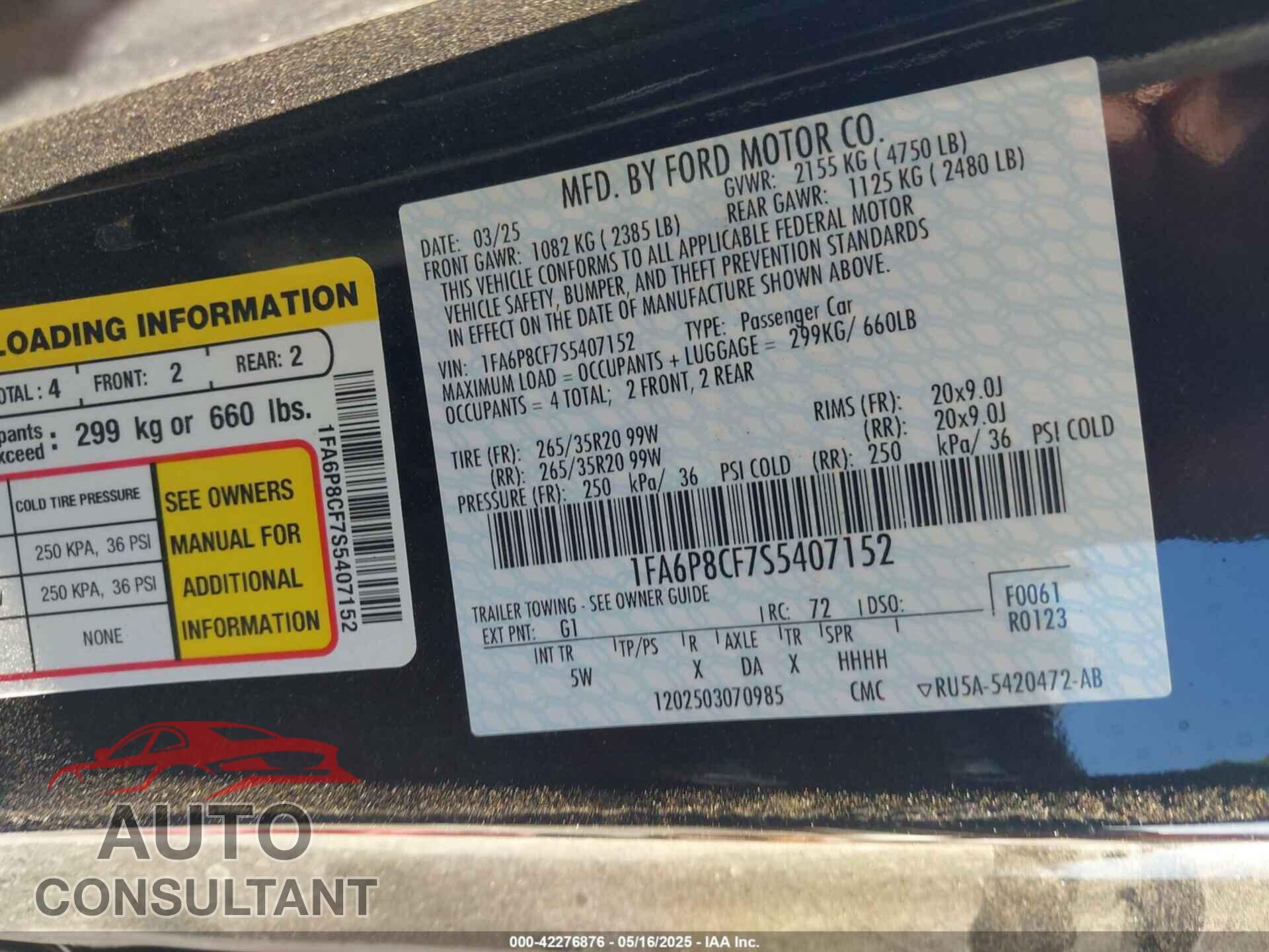 FORD MUSTANG 2025 - 1FA6P8CF7S5407152