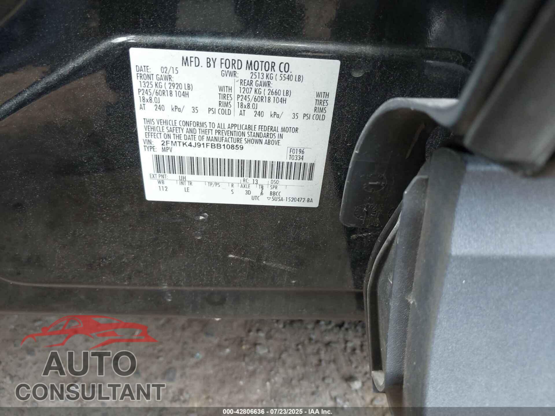 FORD EDGE 2015 - 2FMTK4J91FBB10859