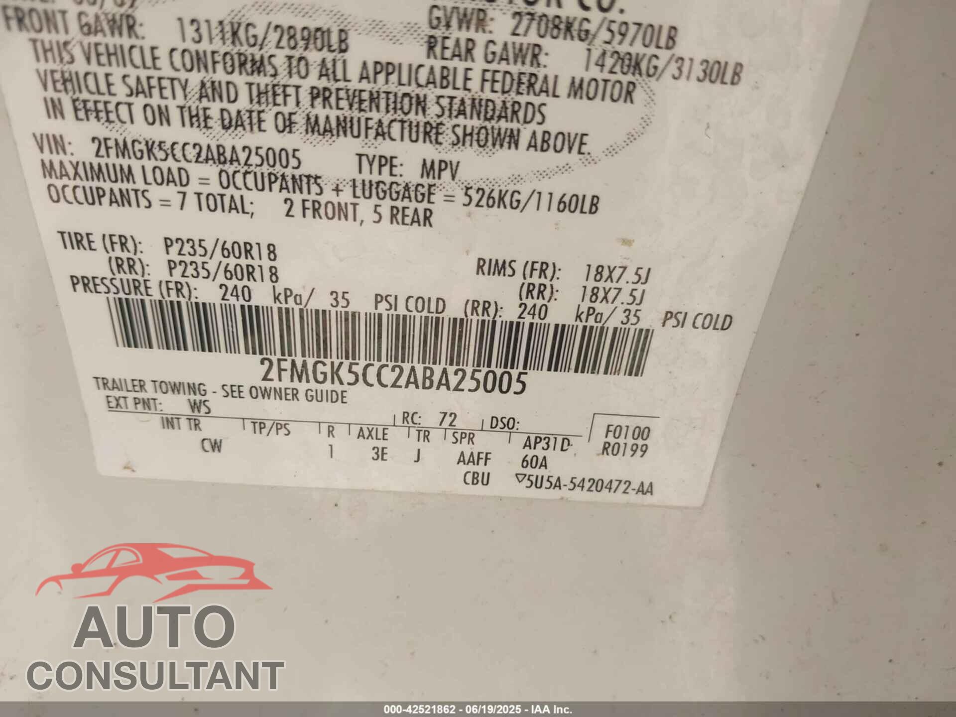 FORD FLEX 2010 - 2FMGK5CC2ABA25005