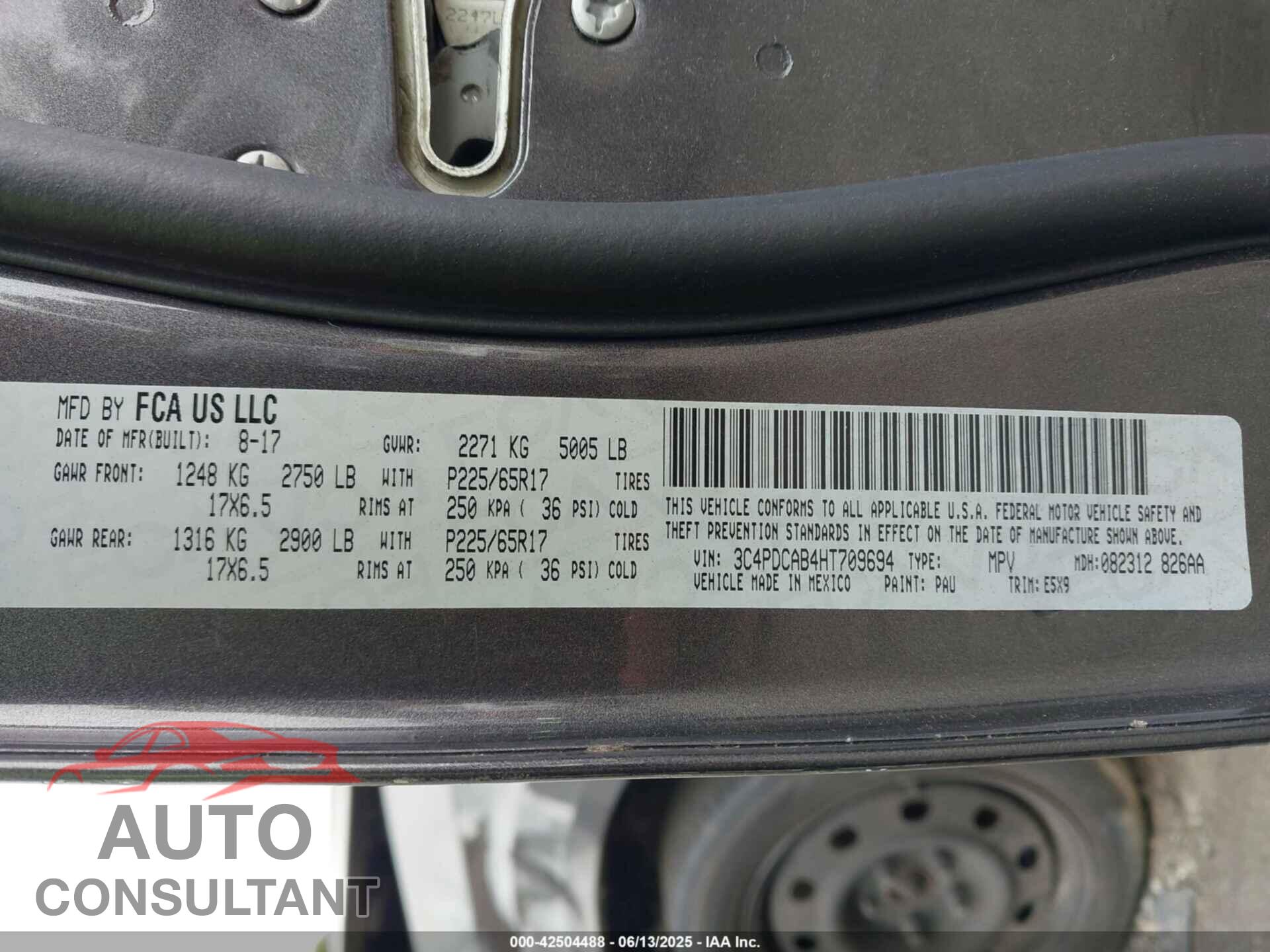 DODGE JOURNEY 2017 - 3C4PDCAB4HT709694