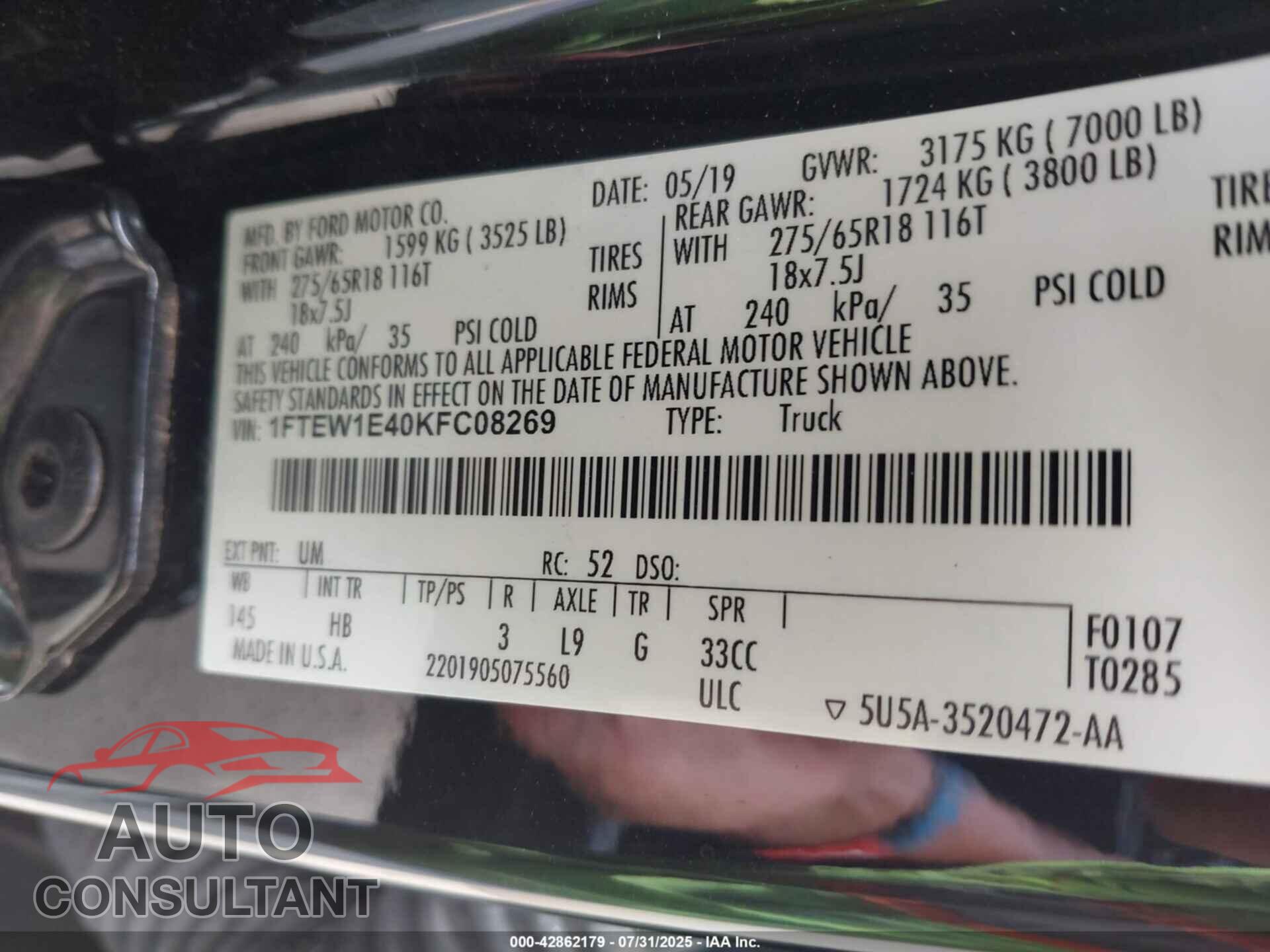 FORD F-150 2019 - 1FTEW1E40KFC08269