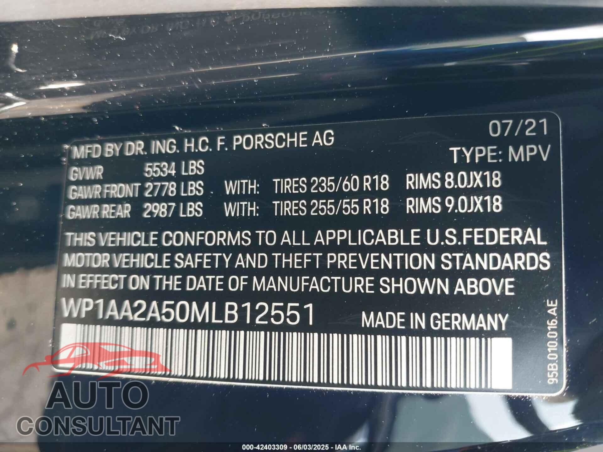 PORSCHE MACAN 2021 - WP1AA2A50MLB12551