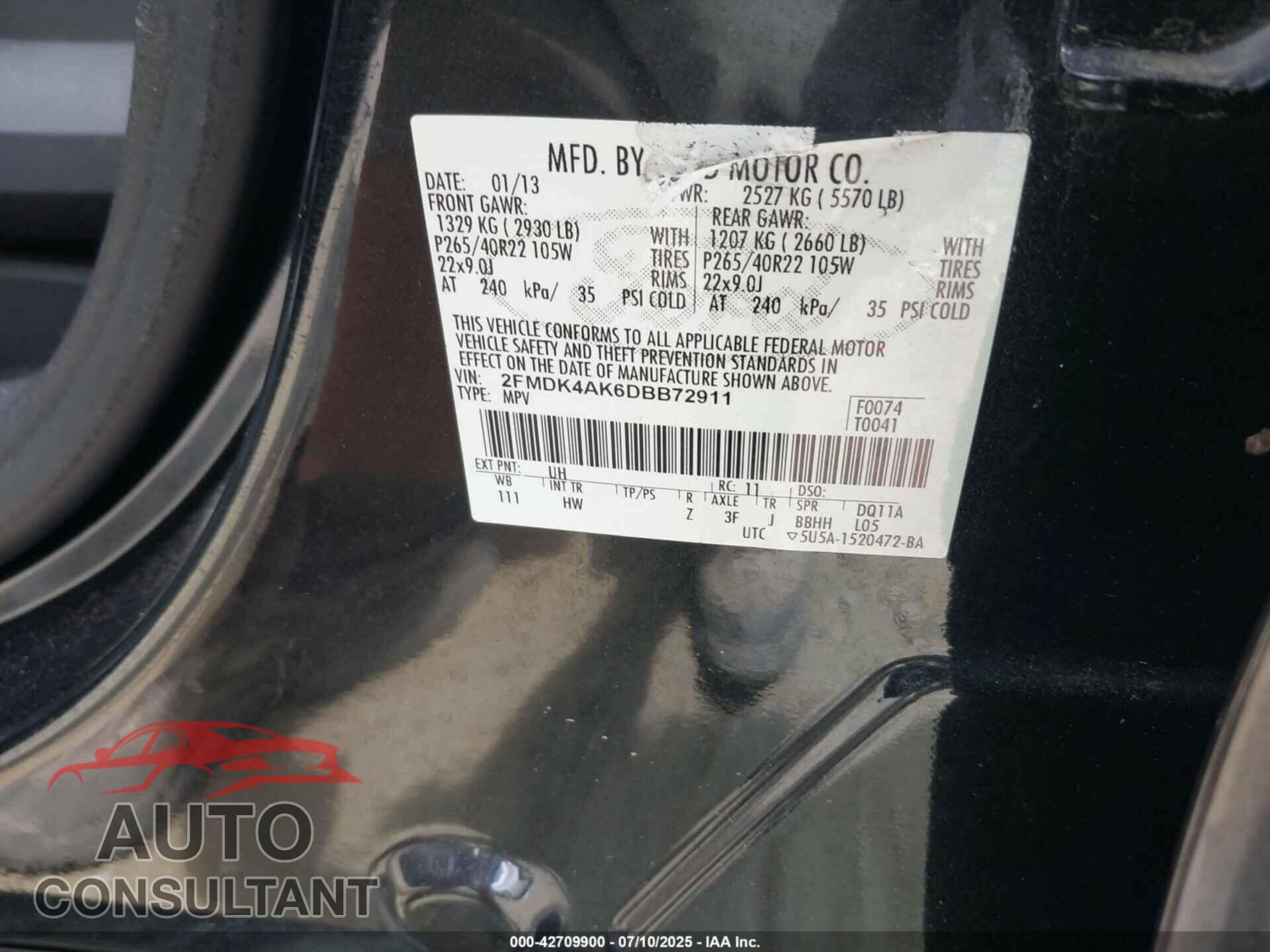 FORD EDGE 2013 - 2FMDK4AK6DBB72911