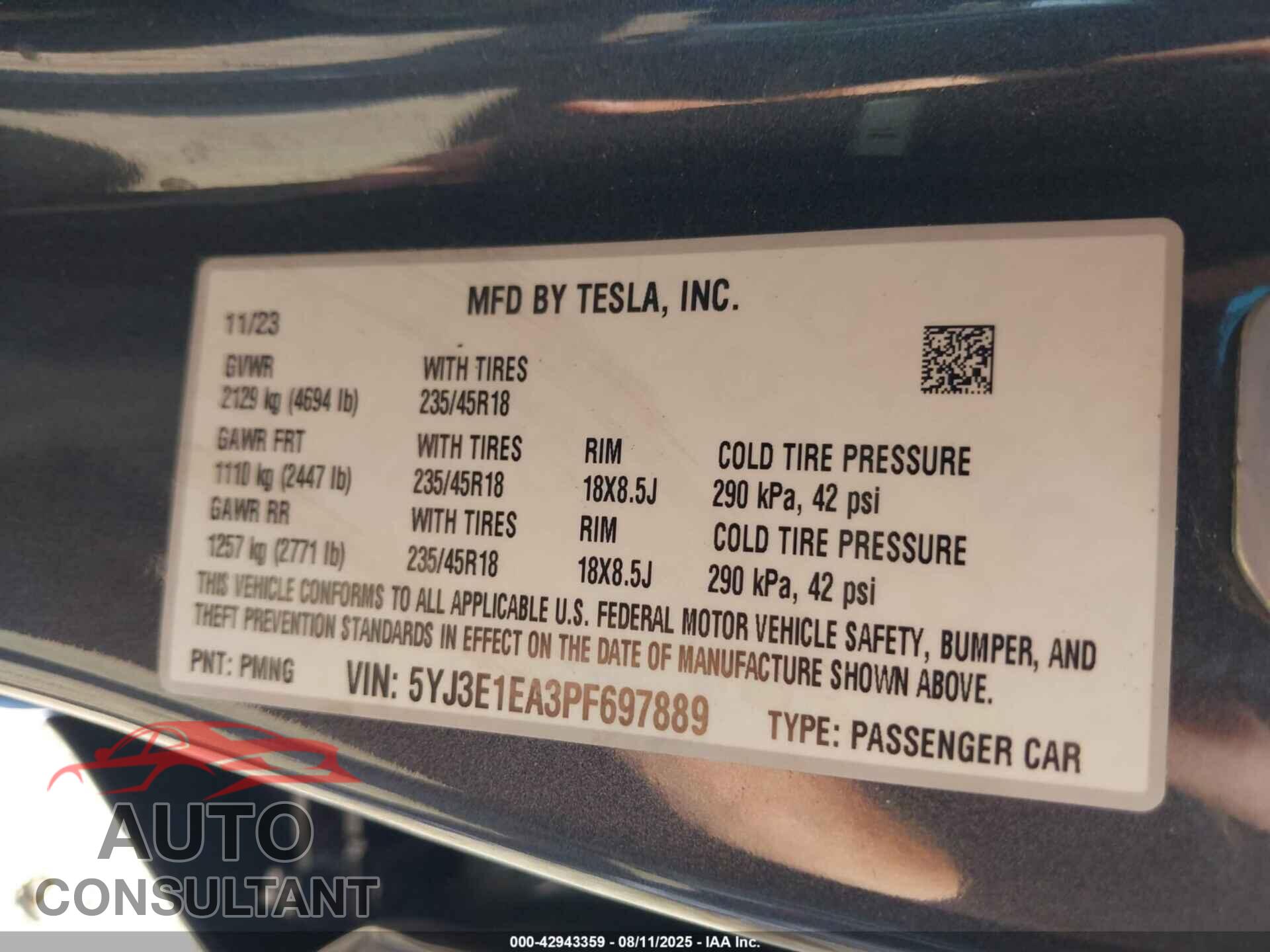 TESLA MODEL 3 2023 - 5YJ3E1EA3PF697889