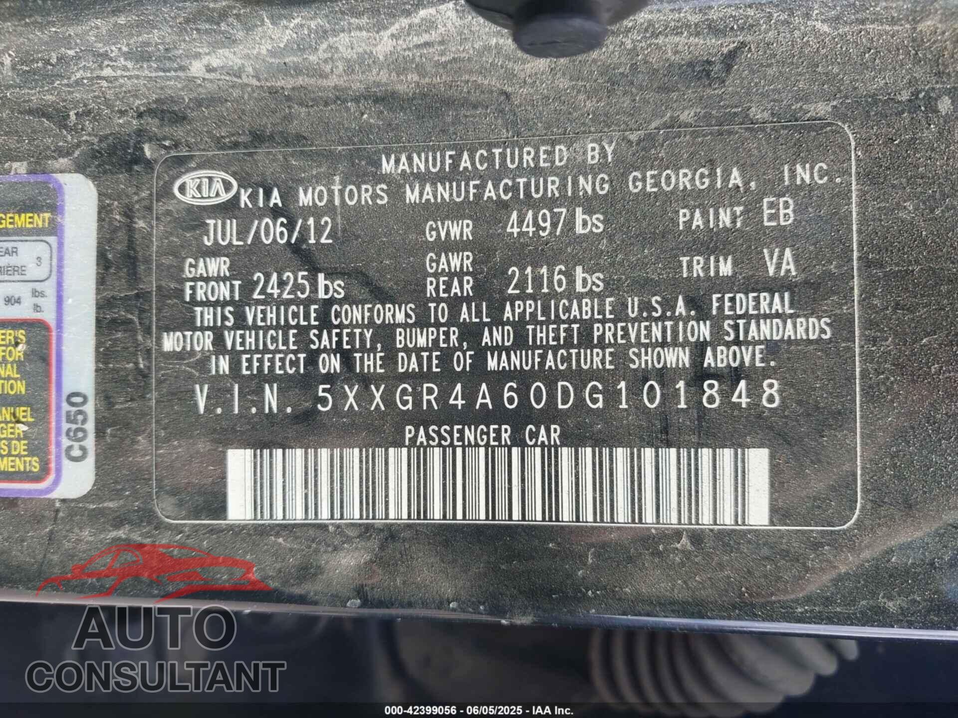 KIA OPTIMA 2013 - 5XXGR4A60DG101848
