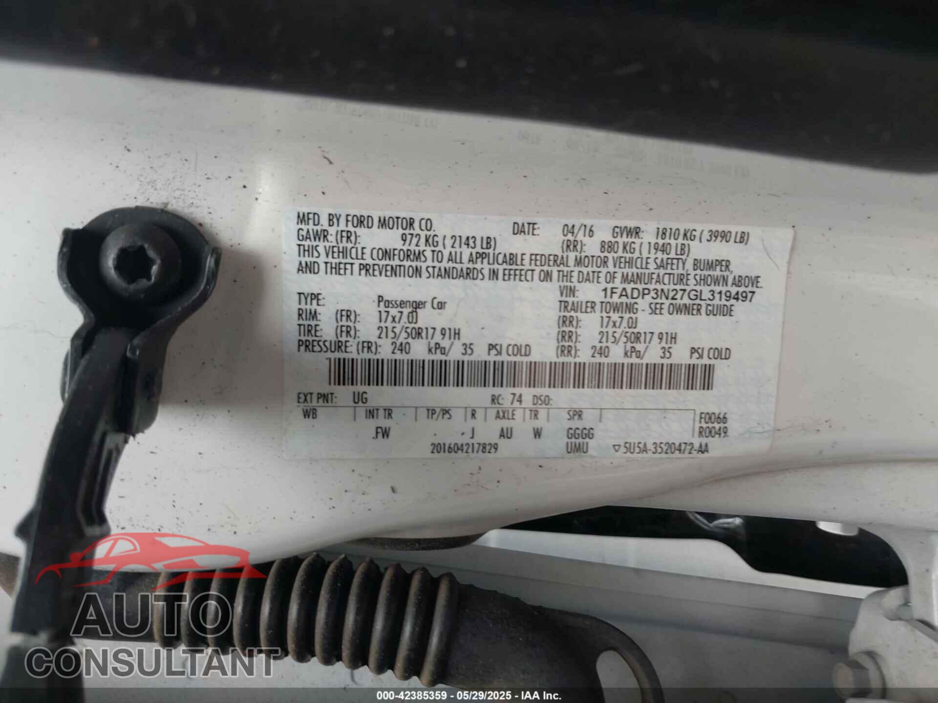 FORD FOCUS 2016 - 1FADP3N27GL319497