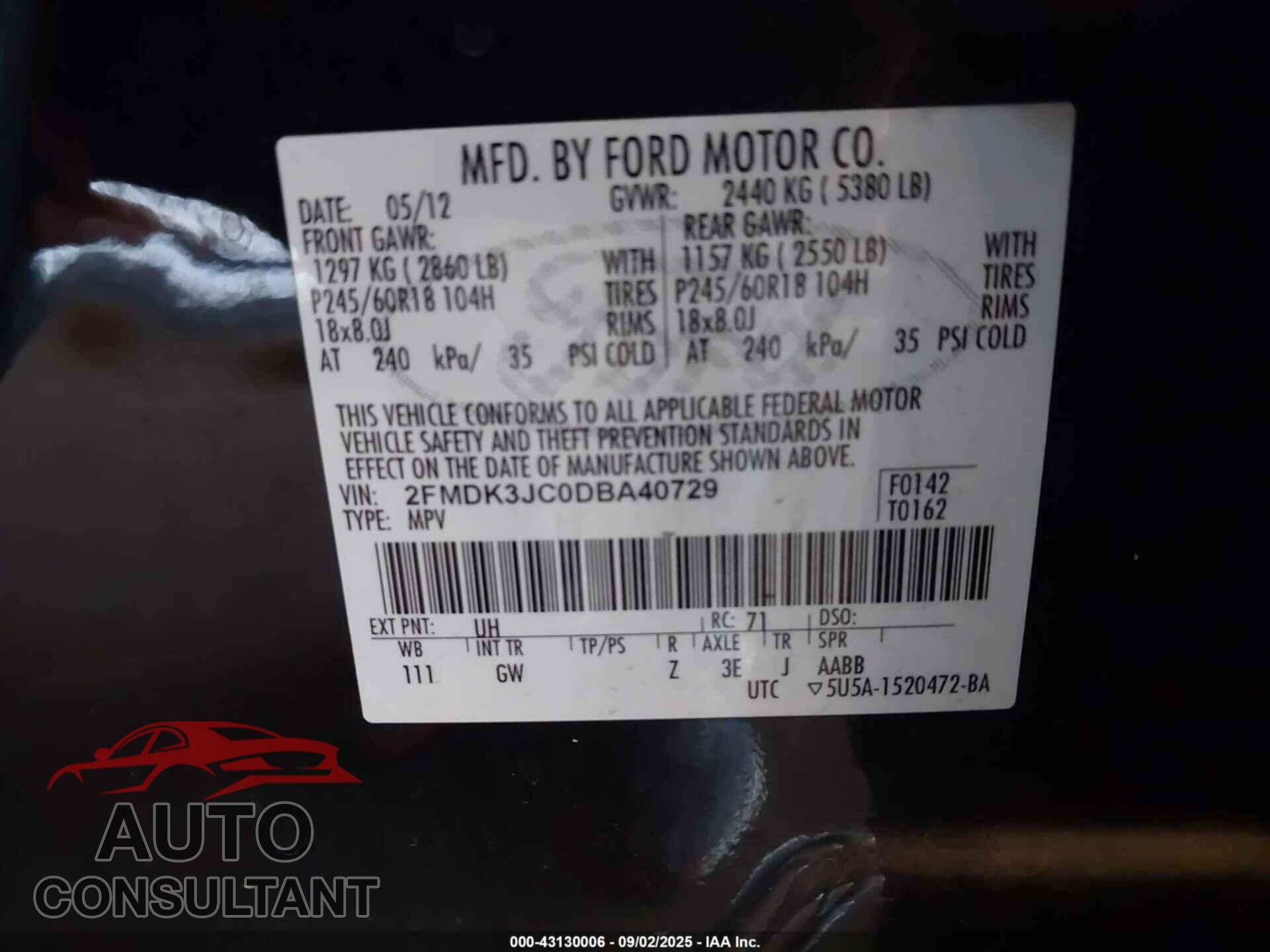 FORD EDGE 2013 - 2FMDK3JC0DBA40729
