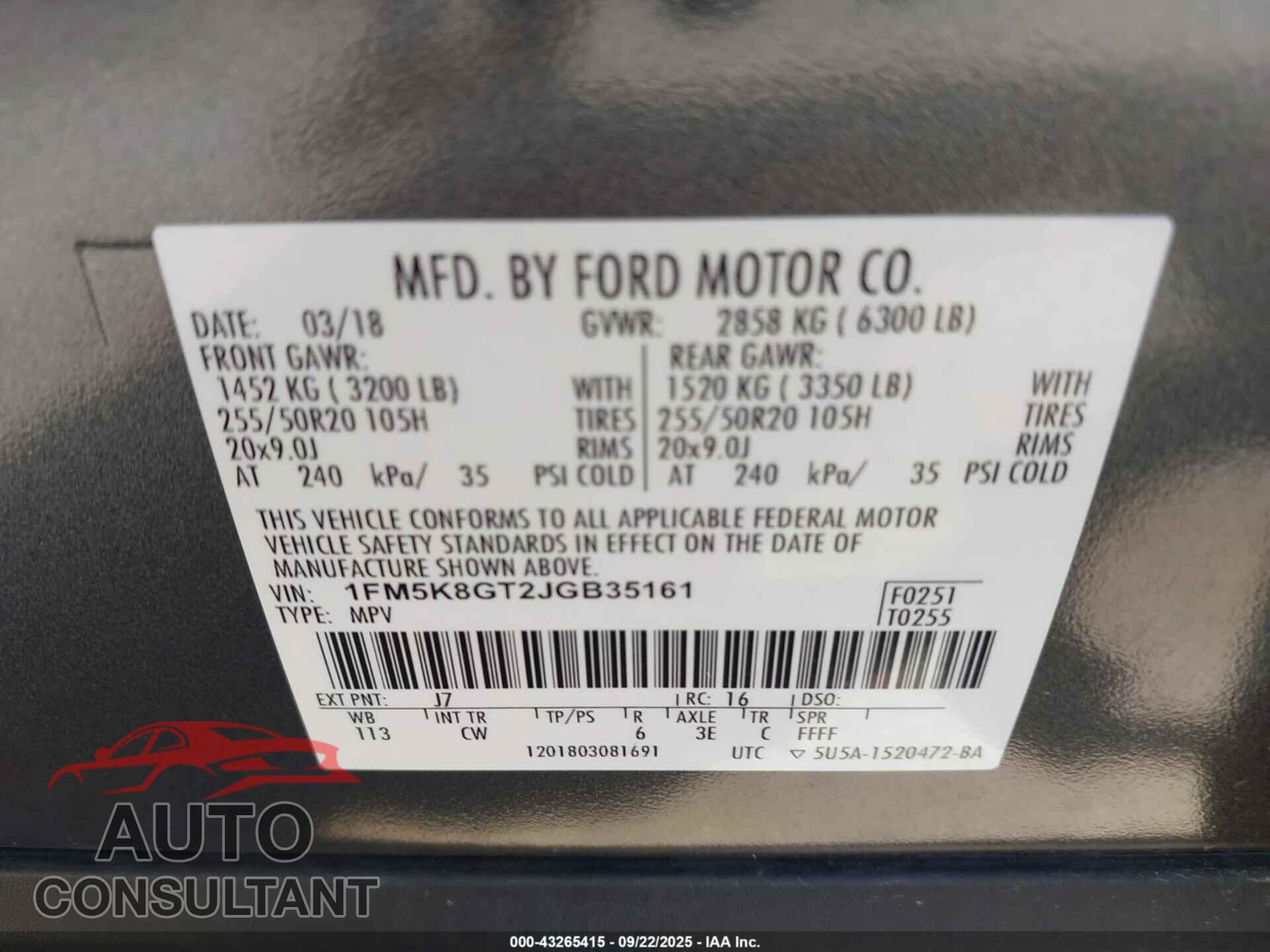 FORD EXPLORER 2018 - 1FM5K8GT2JGB35161