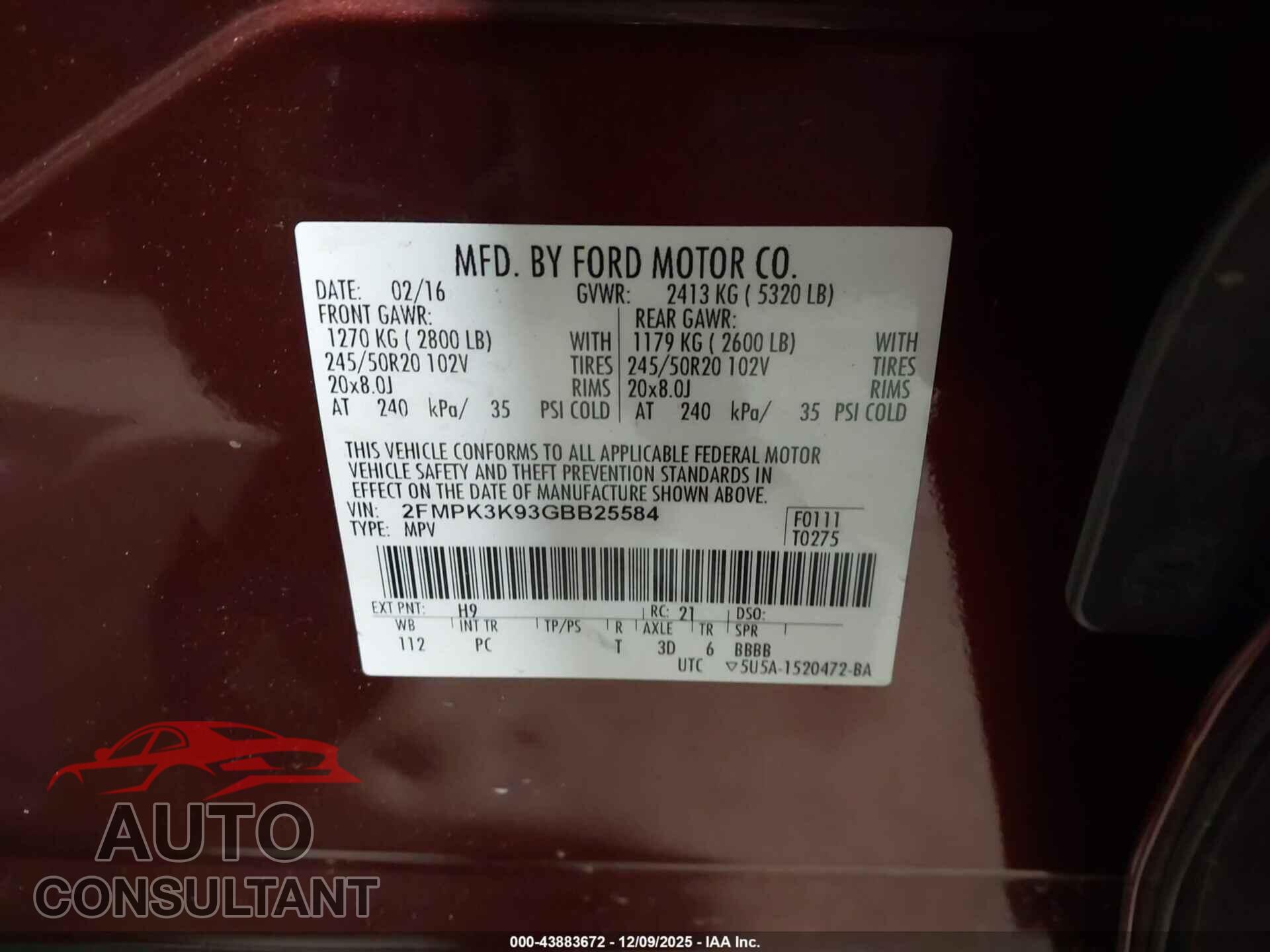 FORD EDGE 2016 - 2FMPK3K93GBB25584