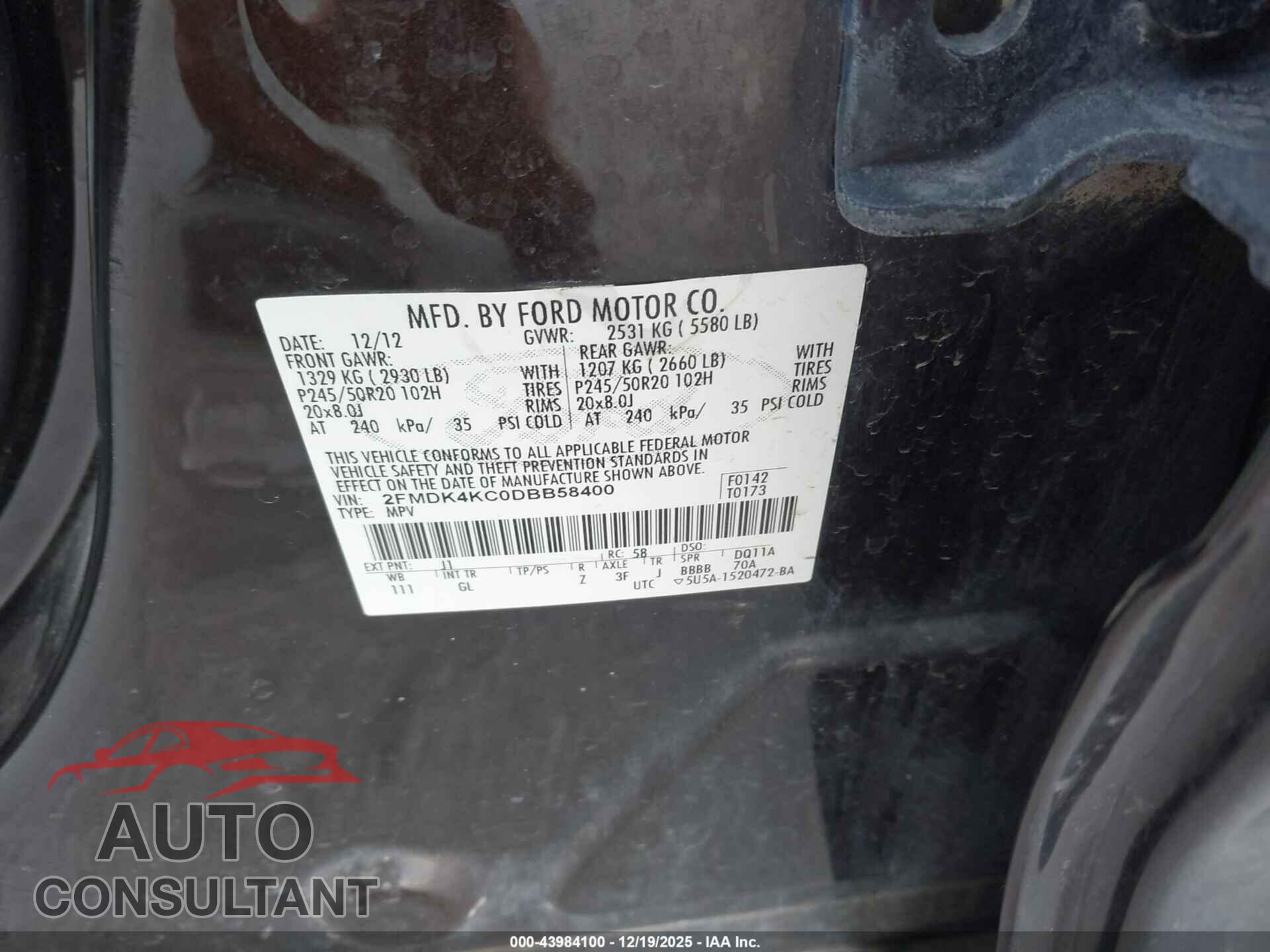 FORD EDGE 2013 - 2FMDK4KC0DBB58400