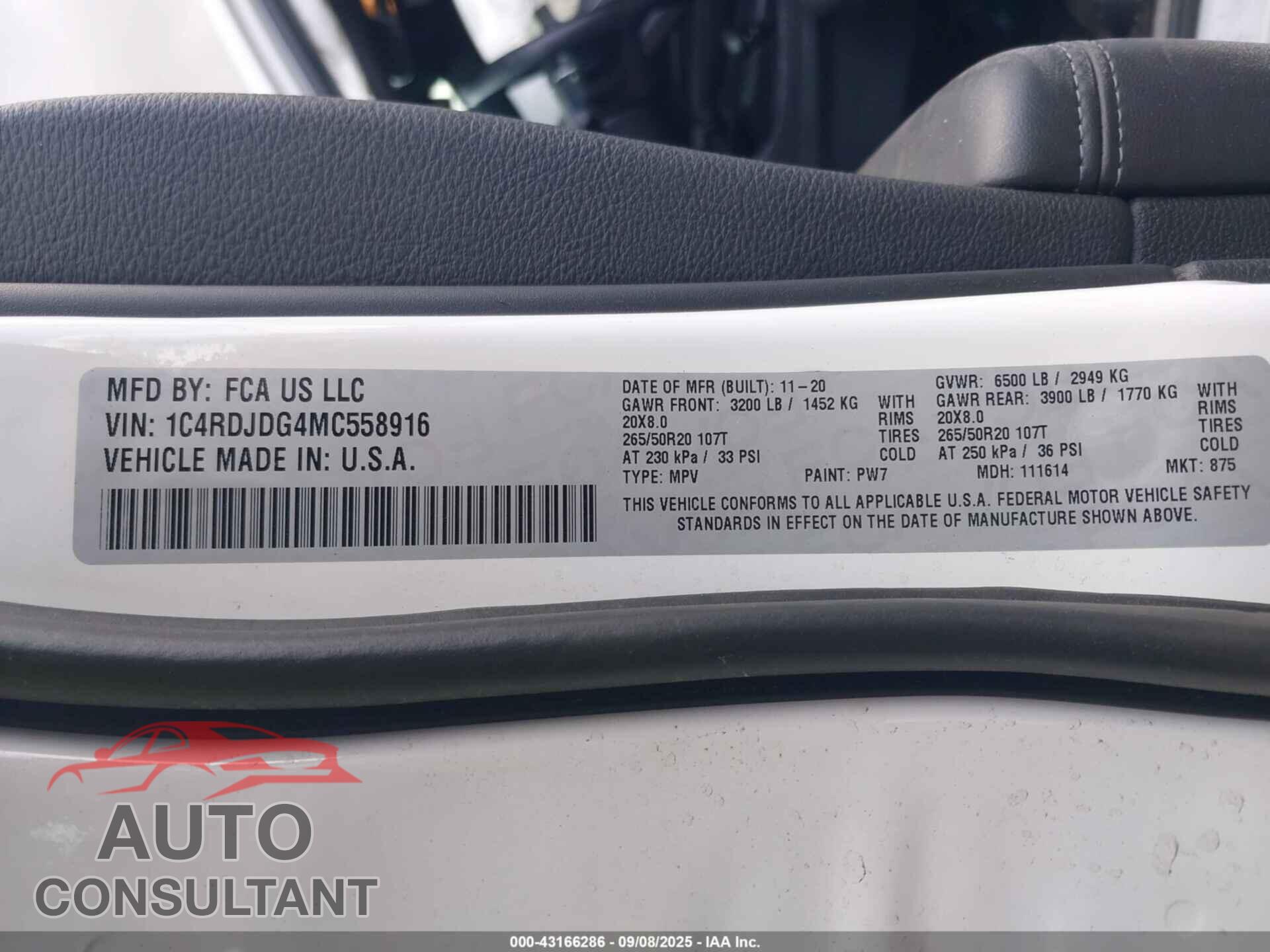 DODGE DURANGO 2021 - 1C4RDJDG4MC558916