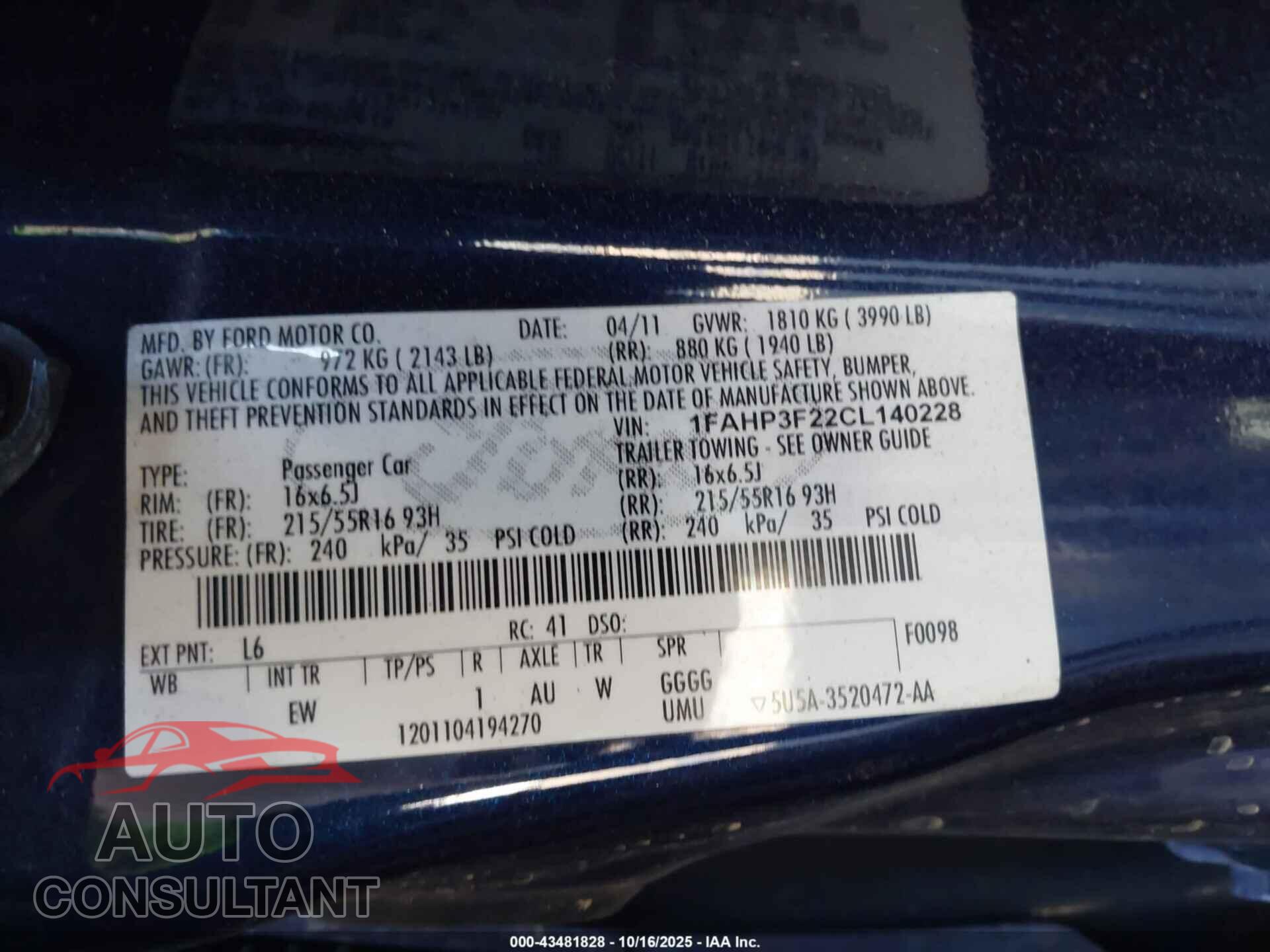 FORD FOCUS 2012 - 1FAHP3F22CL140228