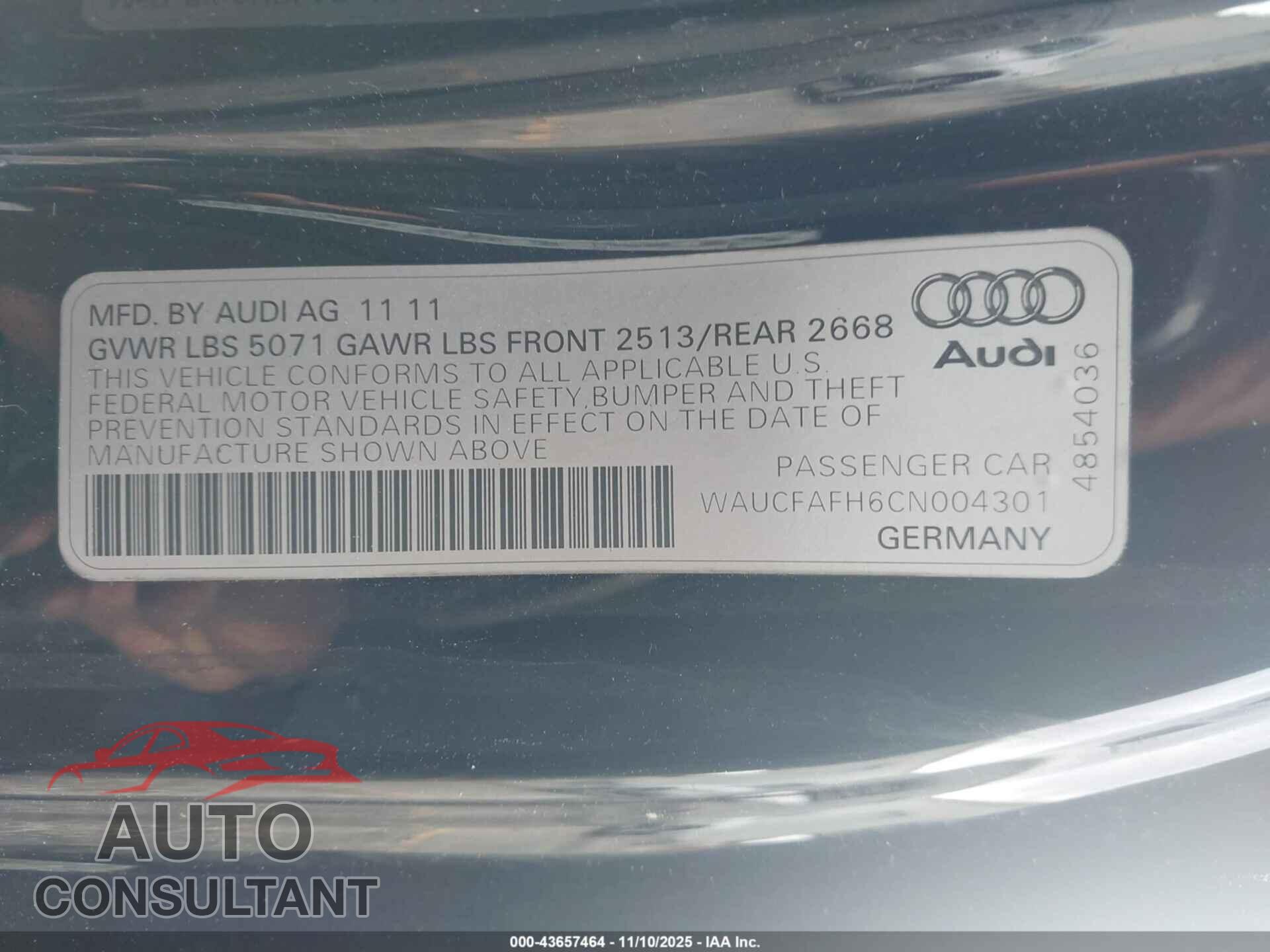 AUDI A5 2012 - WAUCFAFH6CN004301