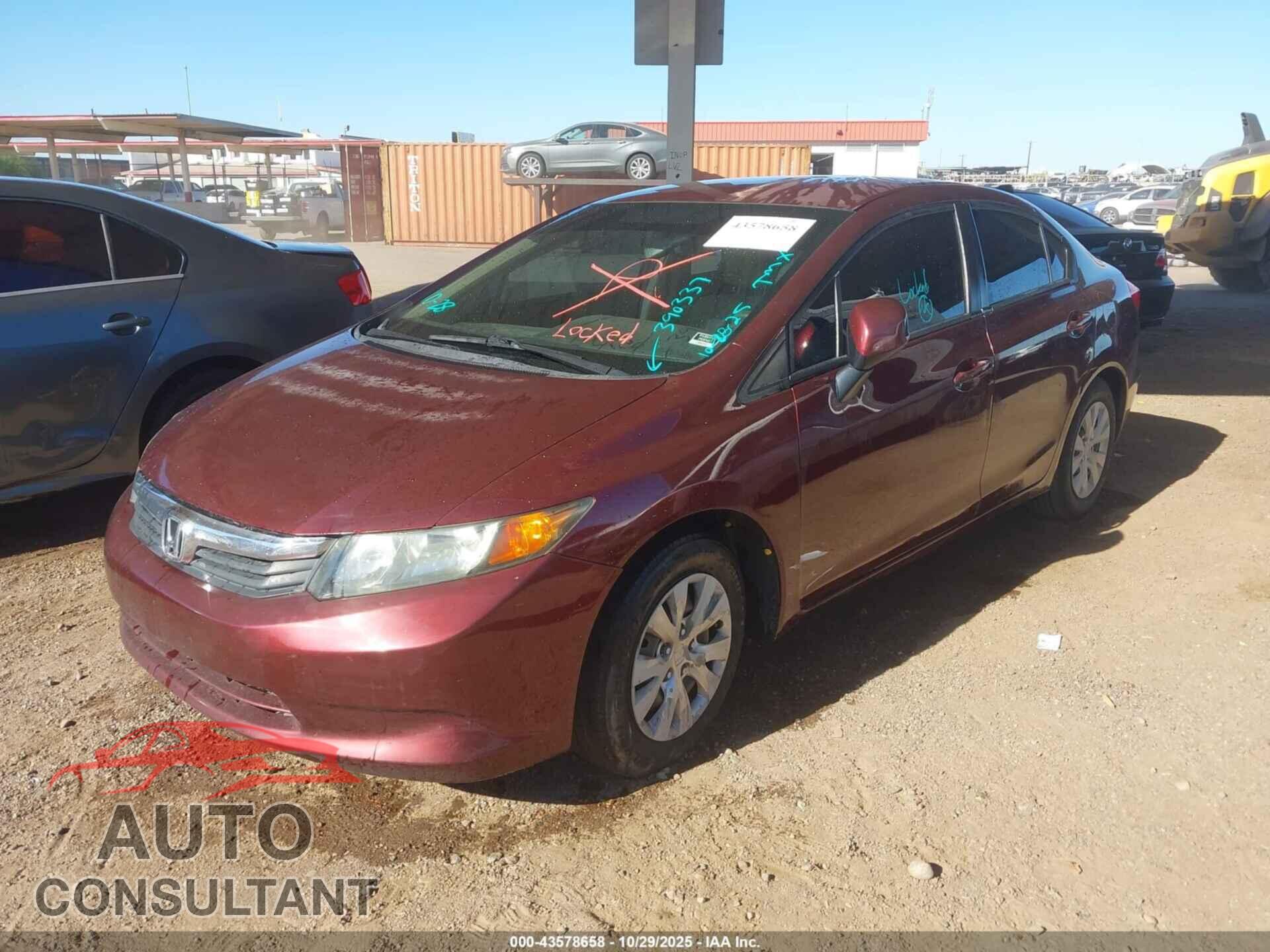 HONDA CIVIC 2012 - 19XFB2F50CE390337