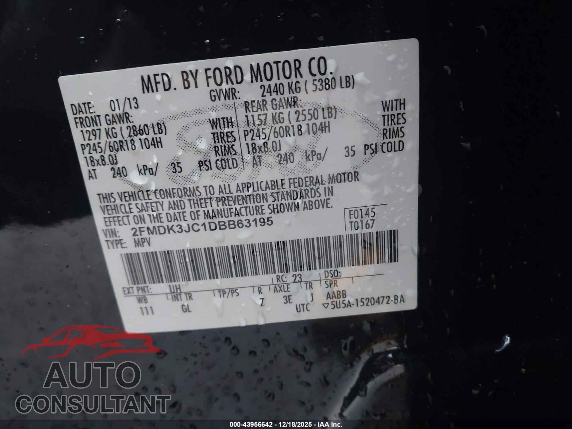 FORD EDGE 2013 - 2FMDK3JC1DBB63195