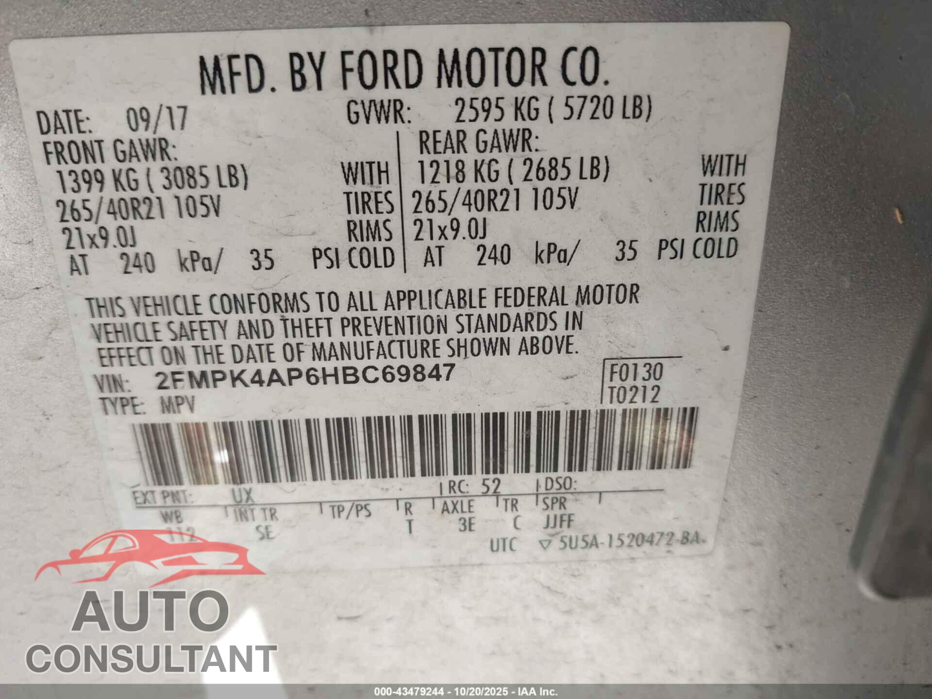FORD EDGE 2017 - 2FMPK4AP6HBC69847