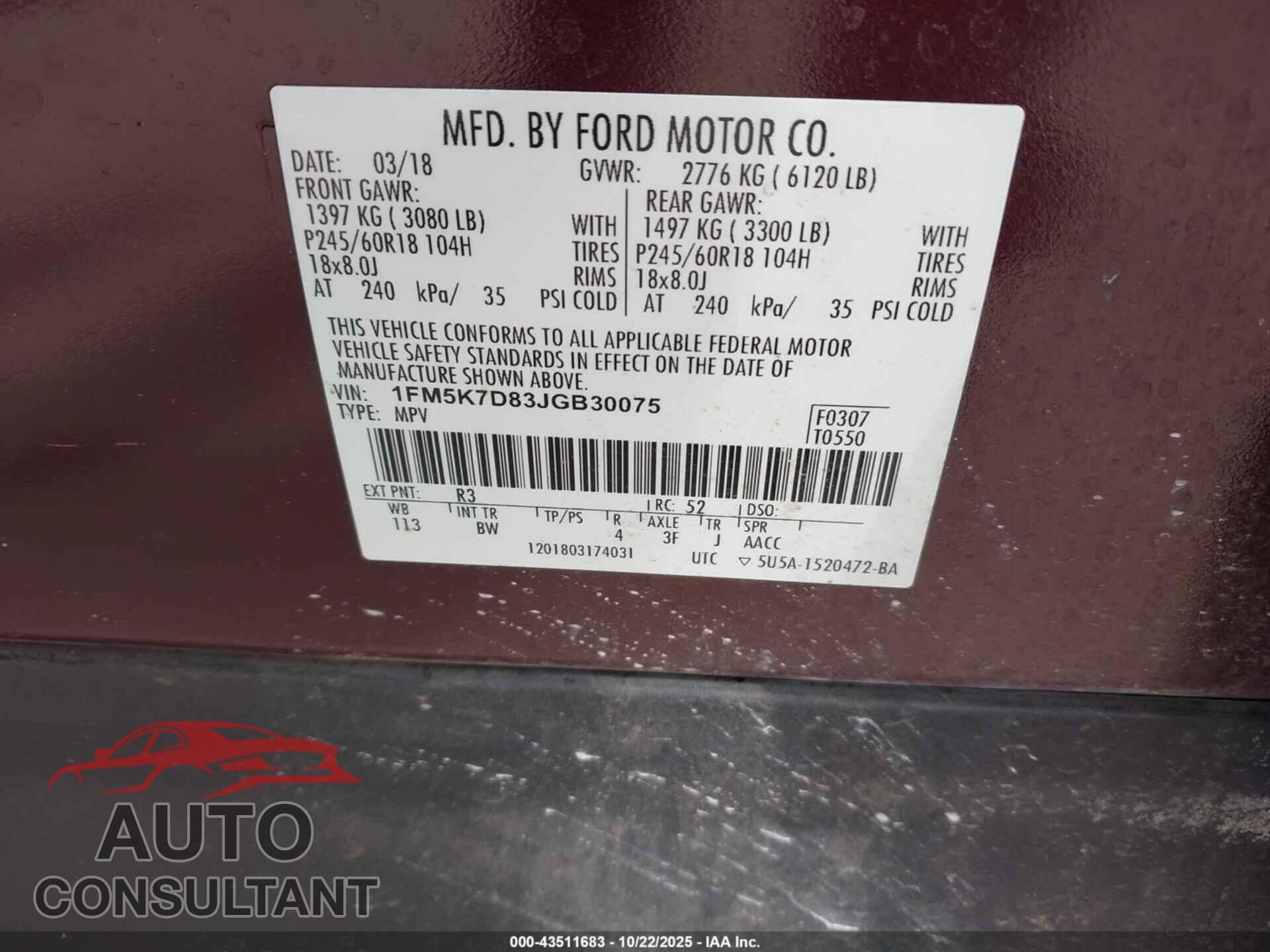 FORD EXPLORER 2018 - 1FM5K7D83JGB30075