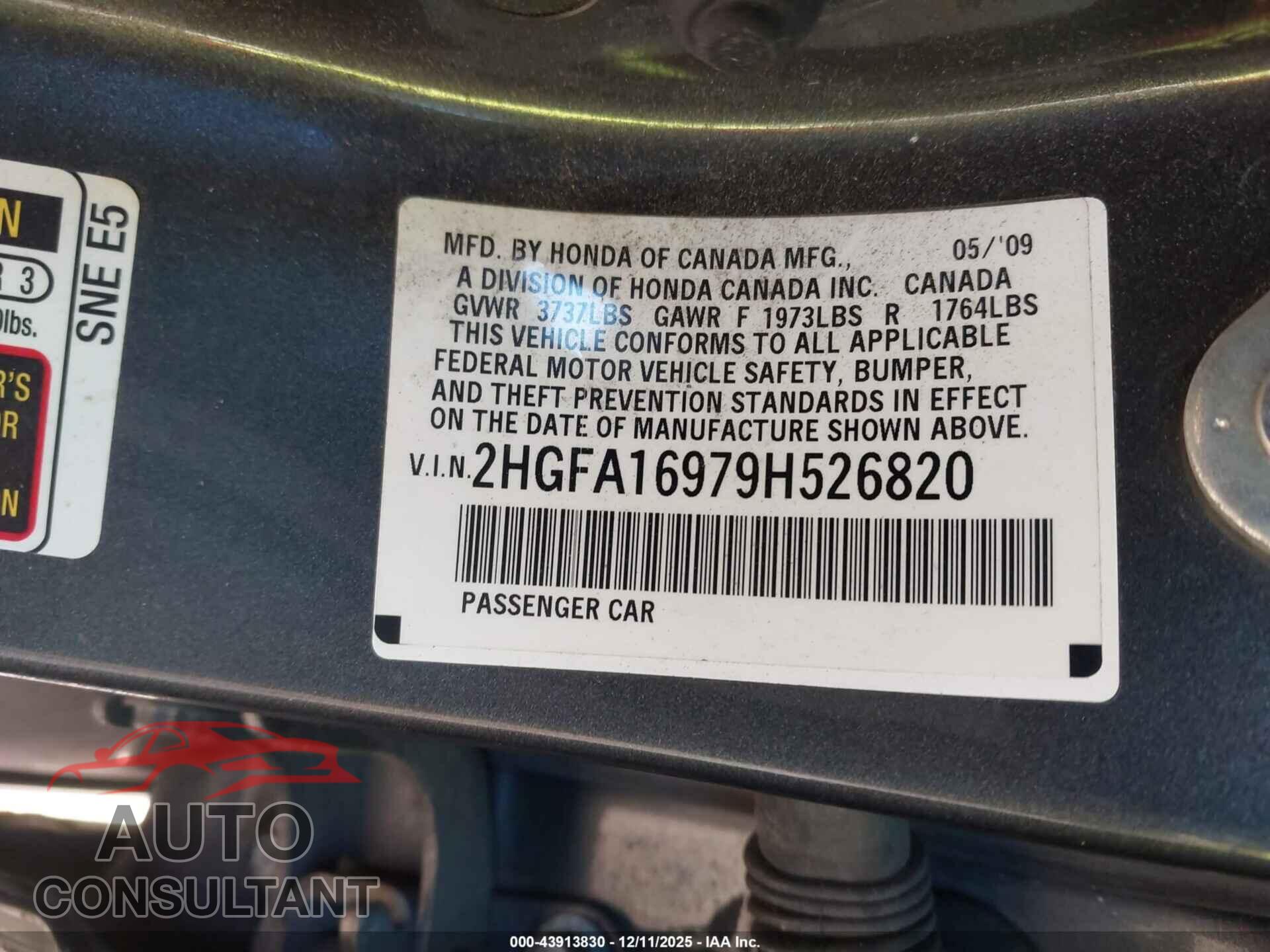 HONDA CIVIC 2009 - 2HGFA16979H526820