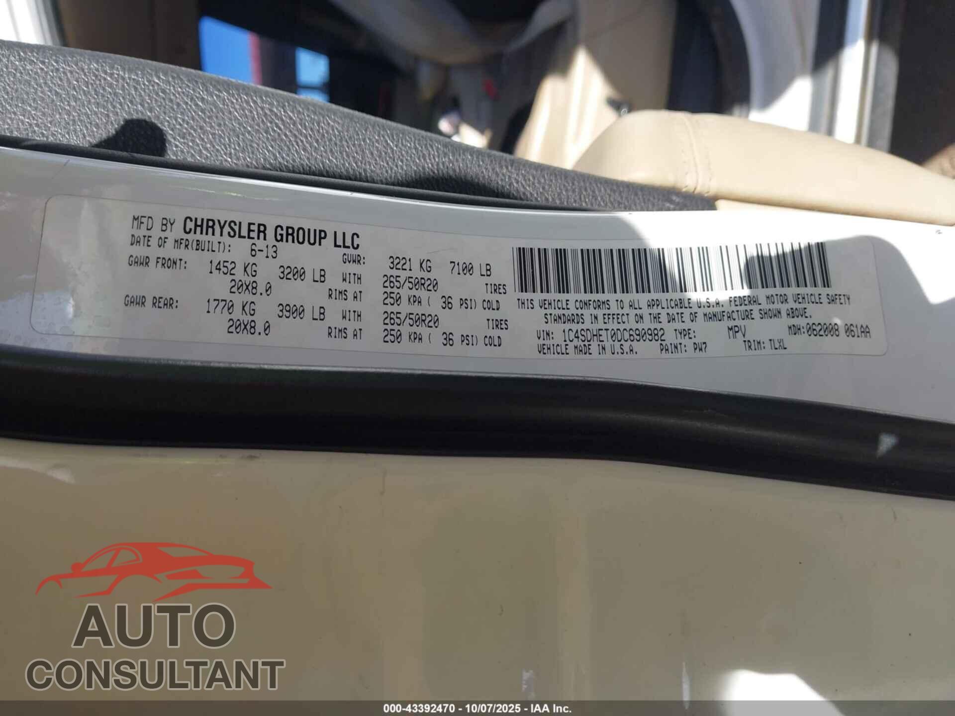 DODGE DURANGO 2013 - 1C4SDHET0DC690982